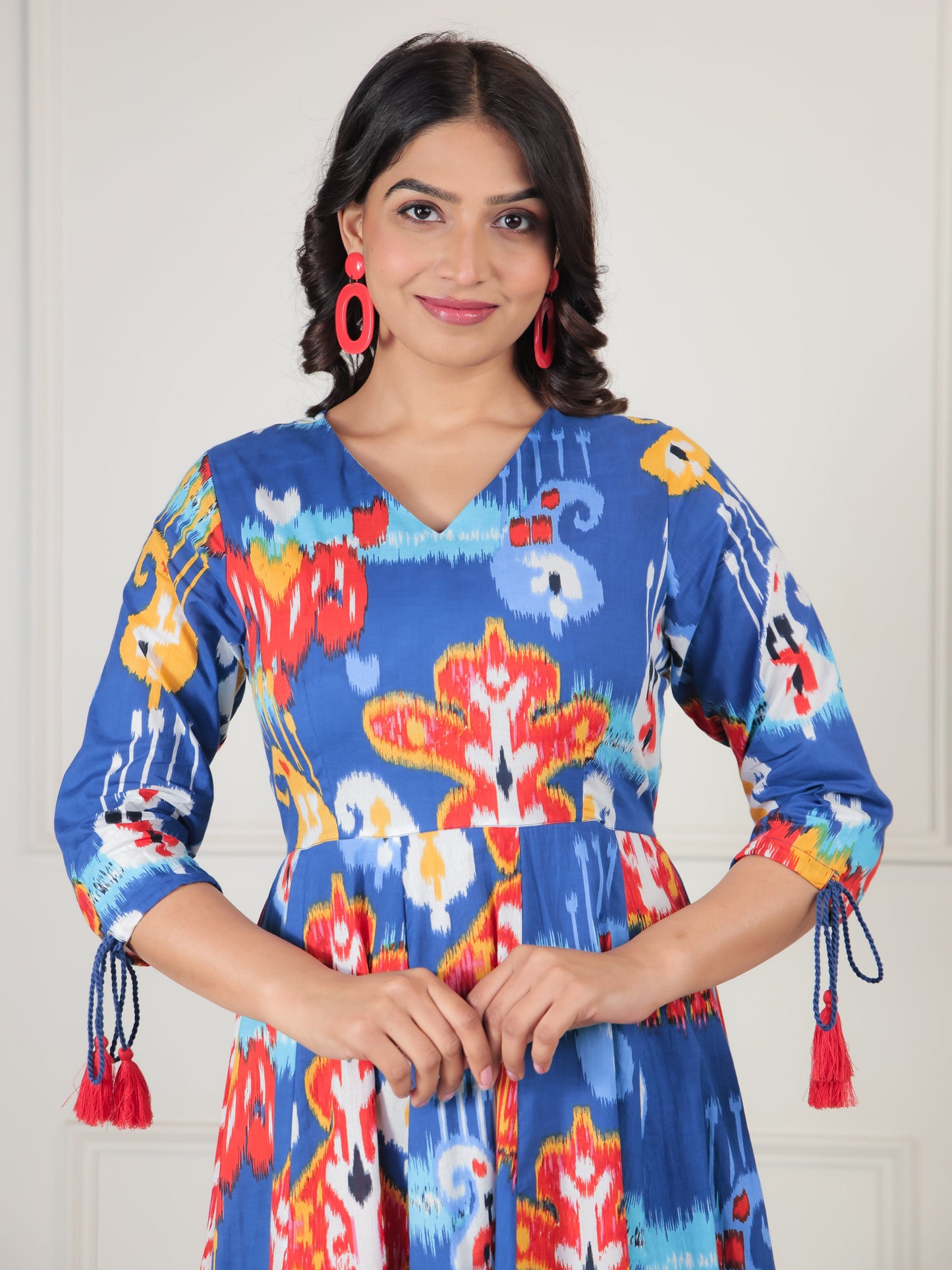 Soft Cotton Abstract Anarkali Blue Dress