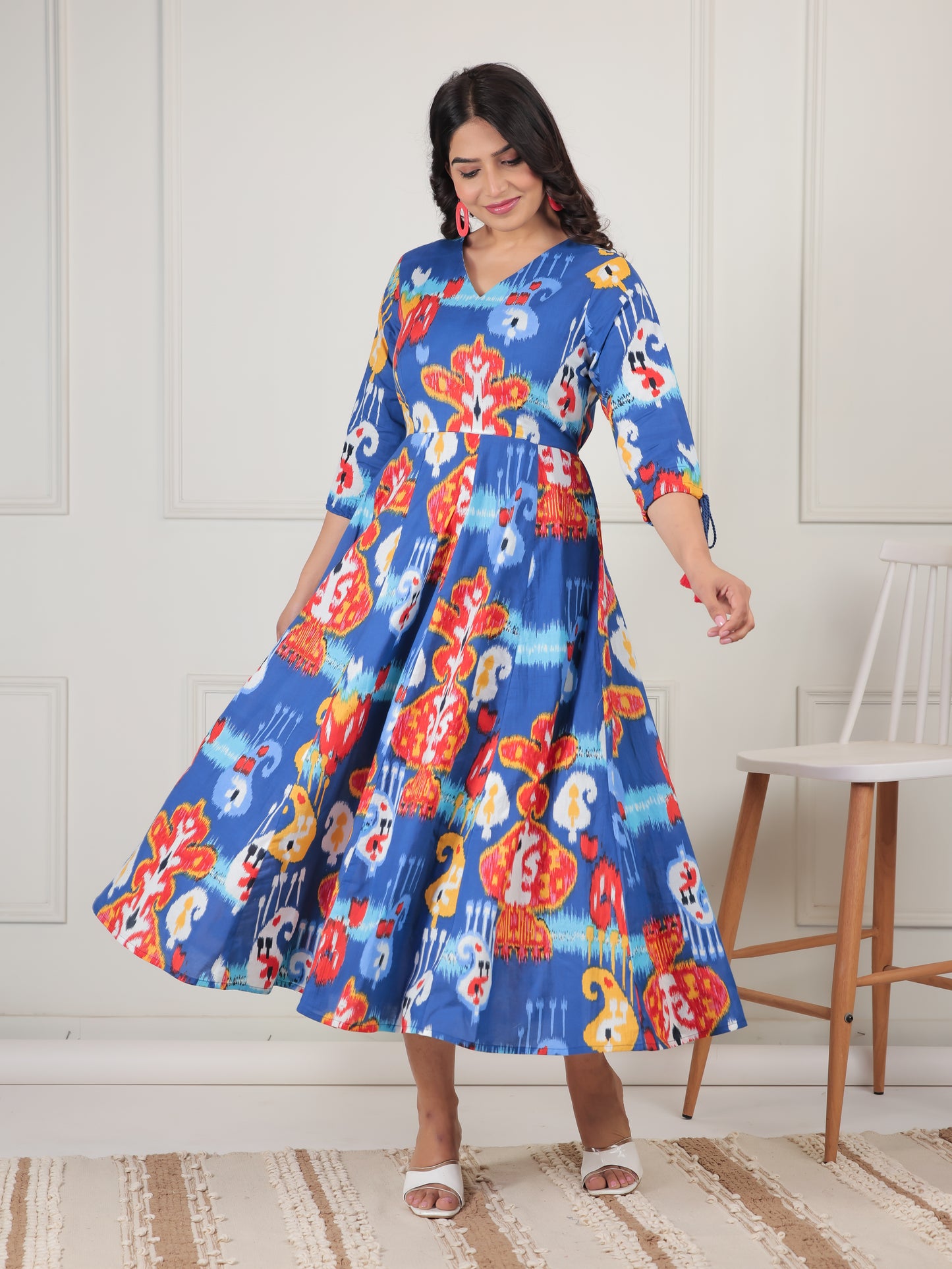 Soft Cotton Abstract Anarkali Blue Dress