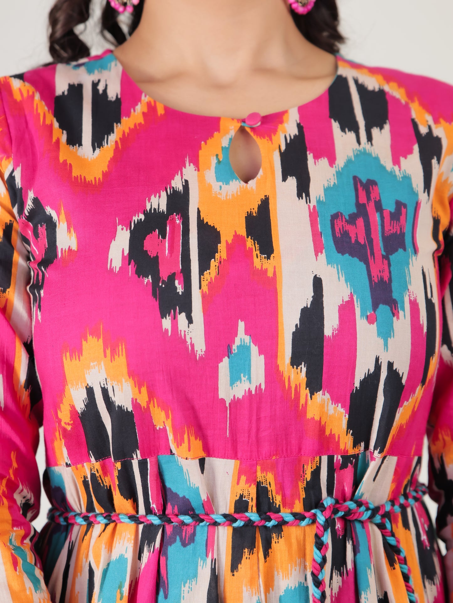 Soft Cotton Ikat Flared Multicolor Dress