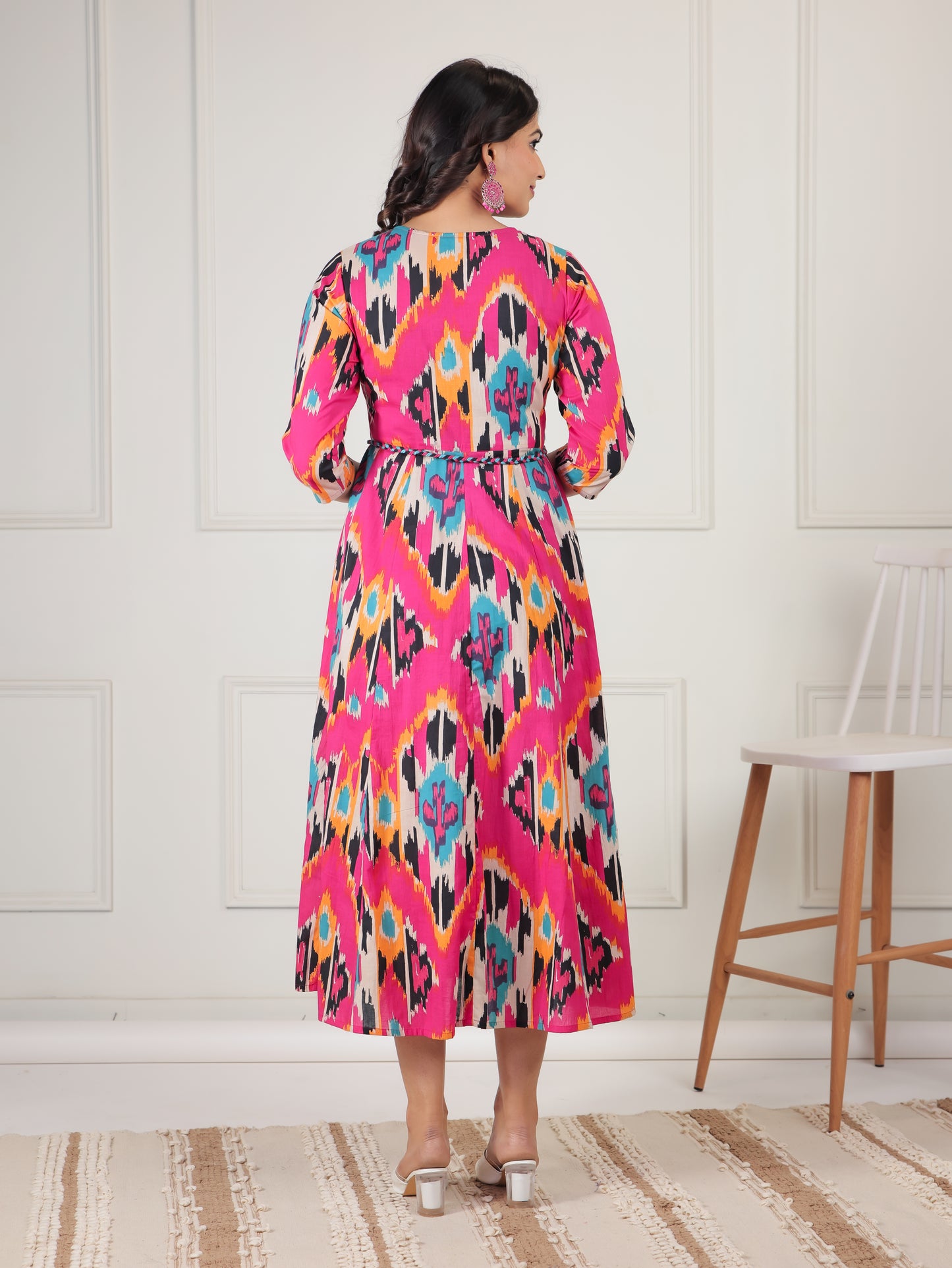 Soft Cotton Ikat Flared Multicolor Dress