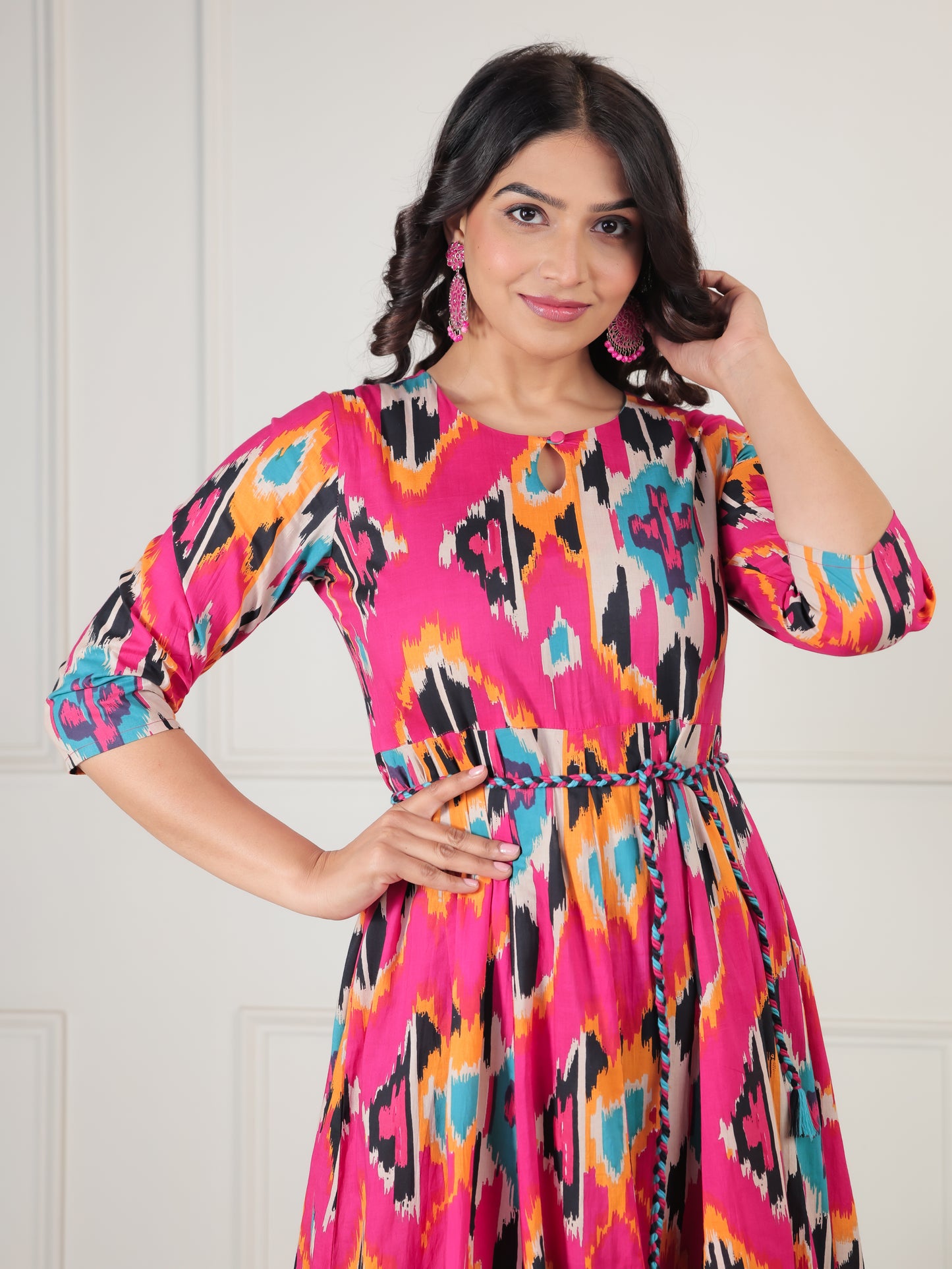 Soft Cotton Ikat Flared Multicolor Dress