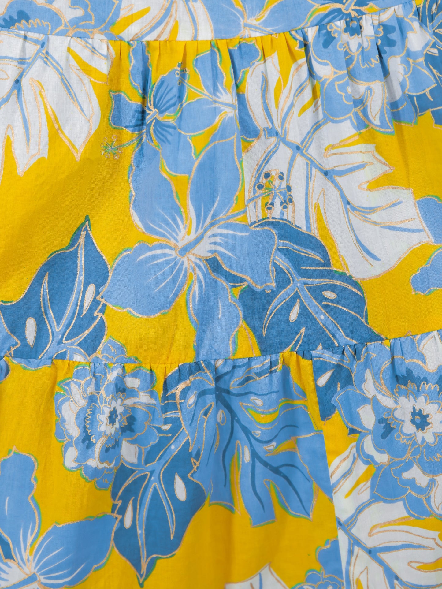 Soft Cotton Foliage Tiered Yellow Dress
