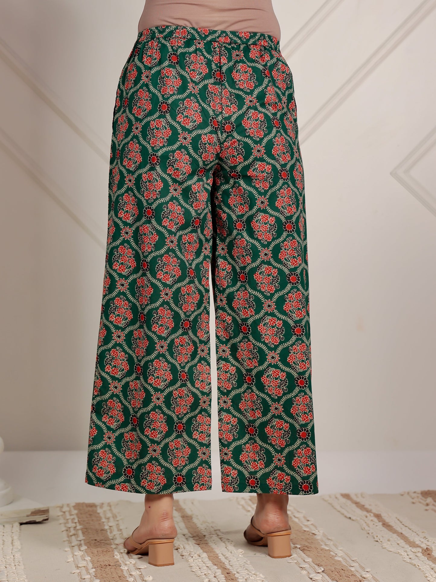 Embroidered Soft Cotton Floral A-line Green Kurta
