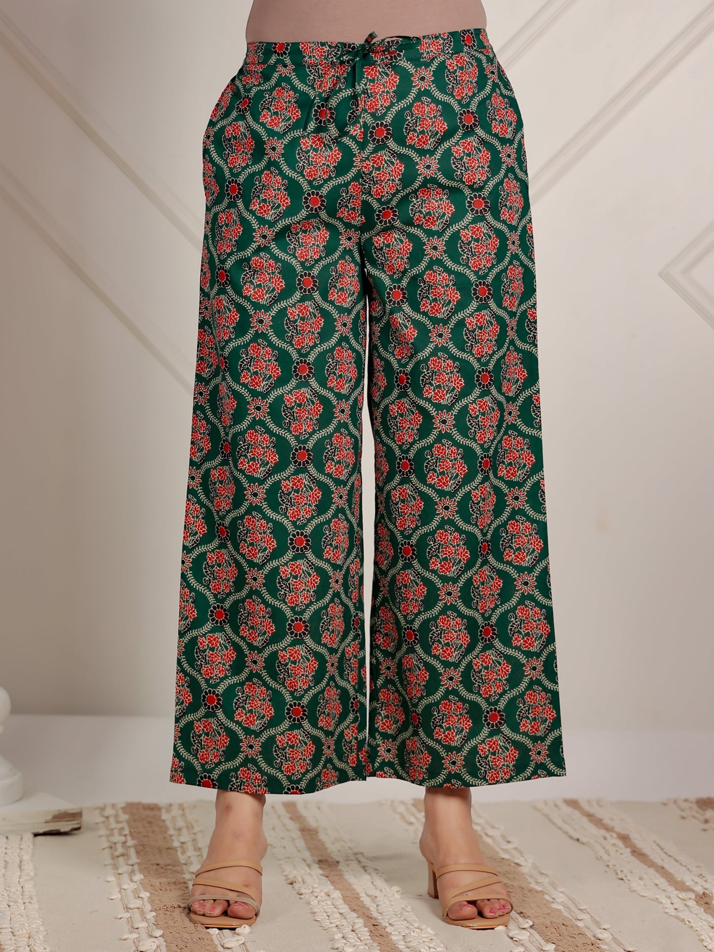 Embroidered Soft Cotton Floral A-line Green Kurta