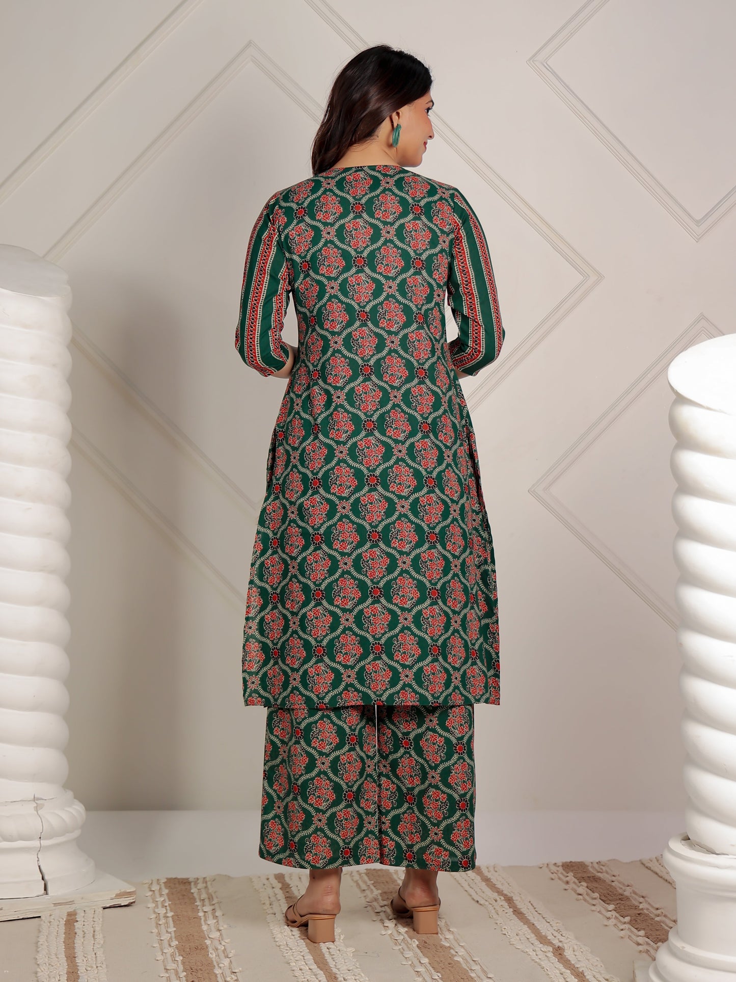 Embroidered Soft Cotton Floral A-line Green Kurta