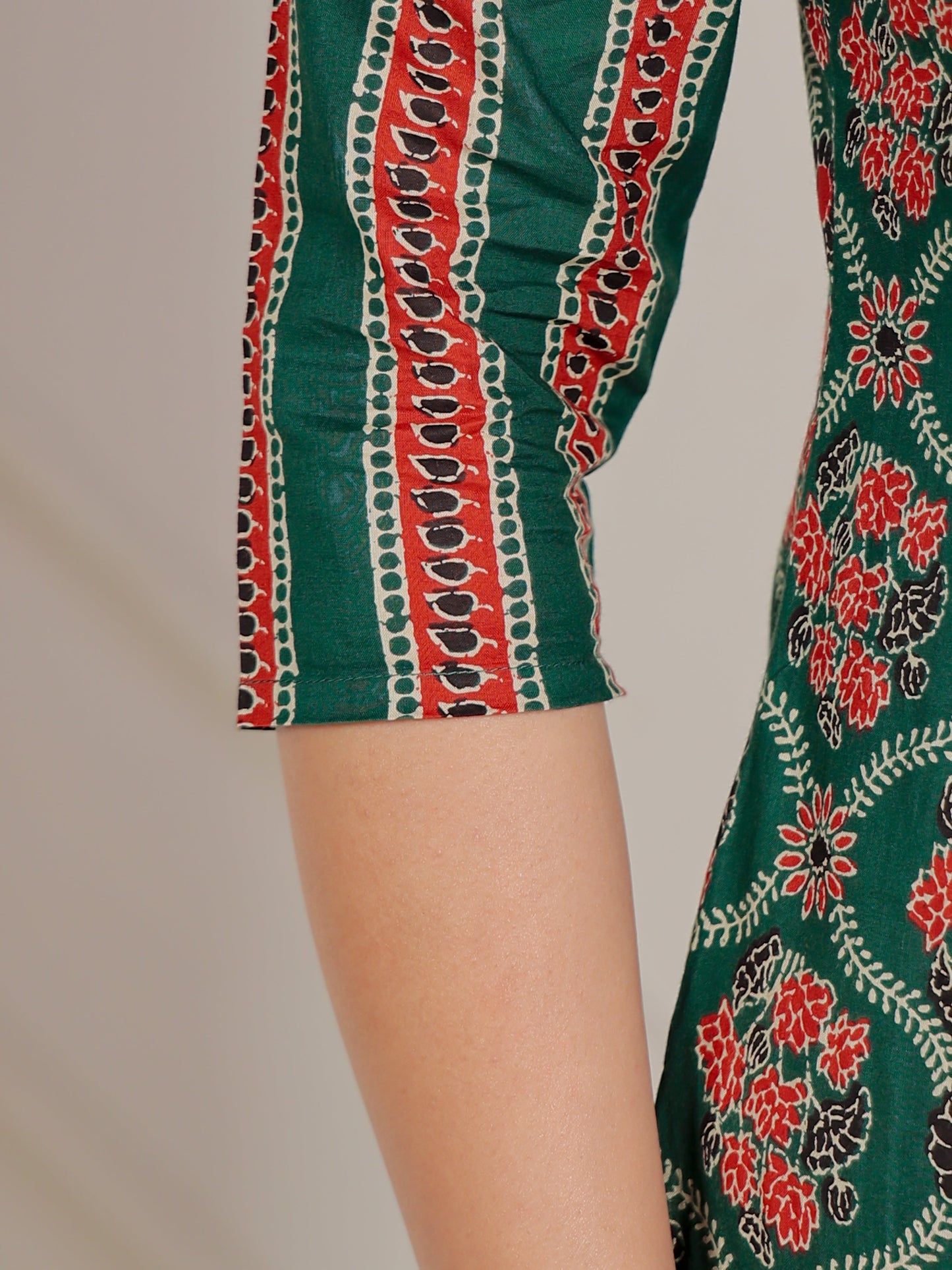 Embroidered Soft Cotton Floral A-line Green Kurta