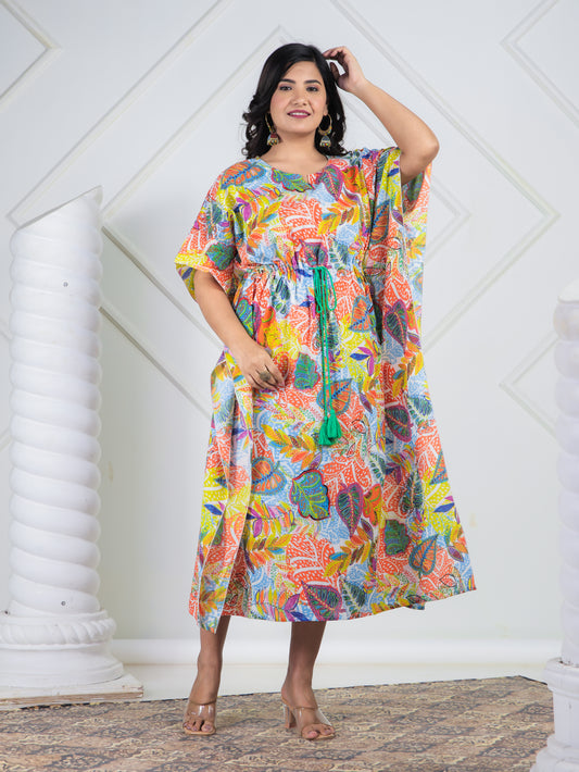 Soft Cotton Foliage Multicolor Kaftan