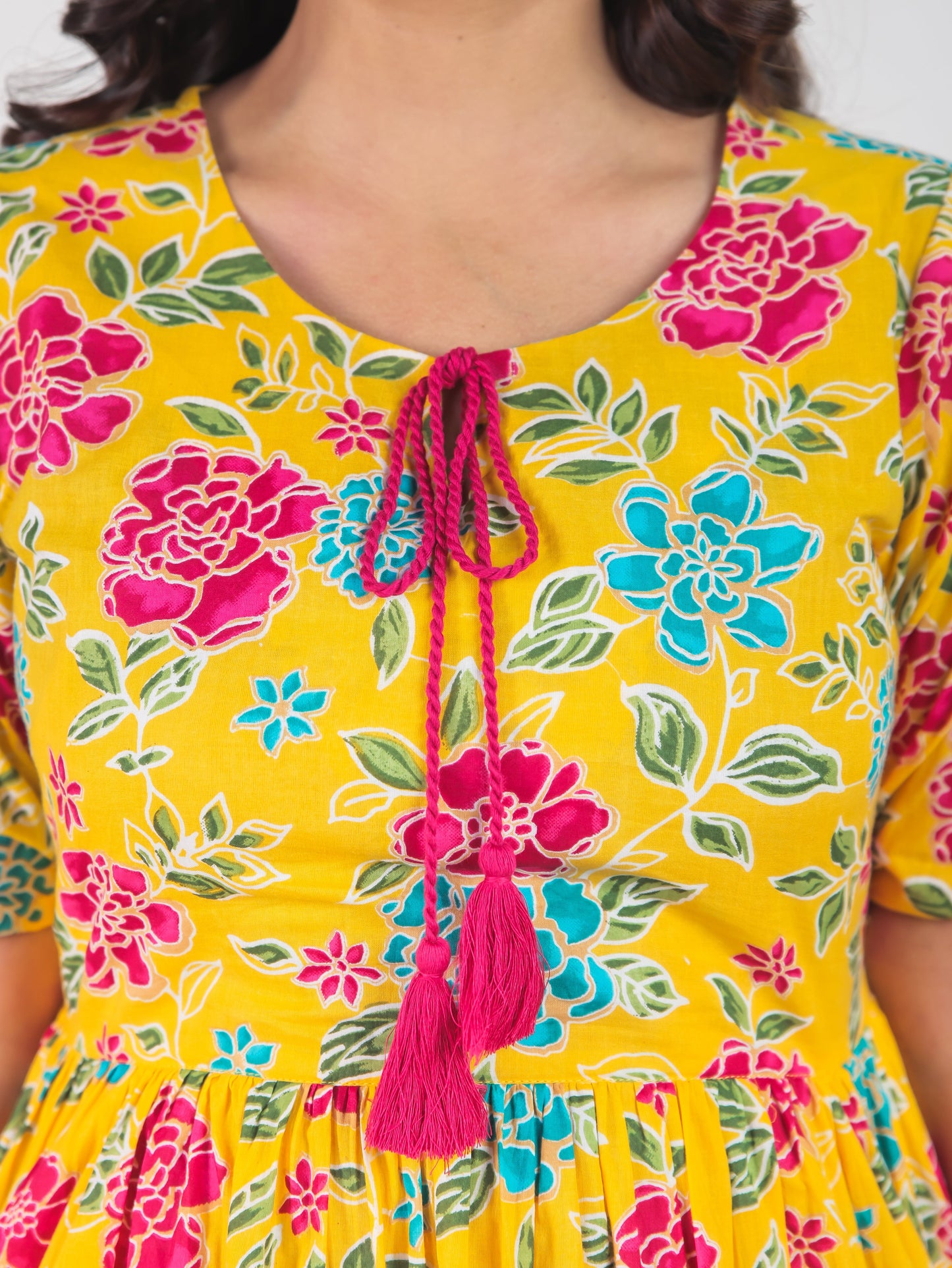 Soft Cotton Floral Flared Yellow Dress