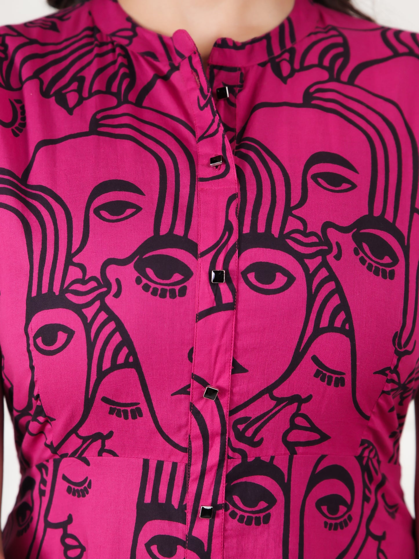 Soft Cotton Abstract A-line Pink Dress