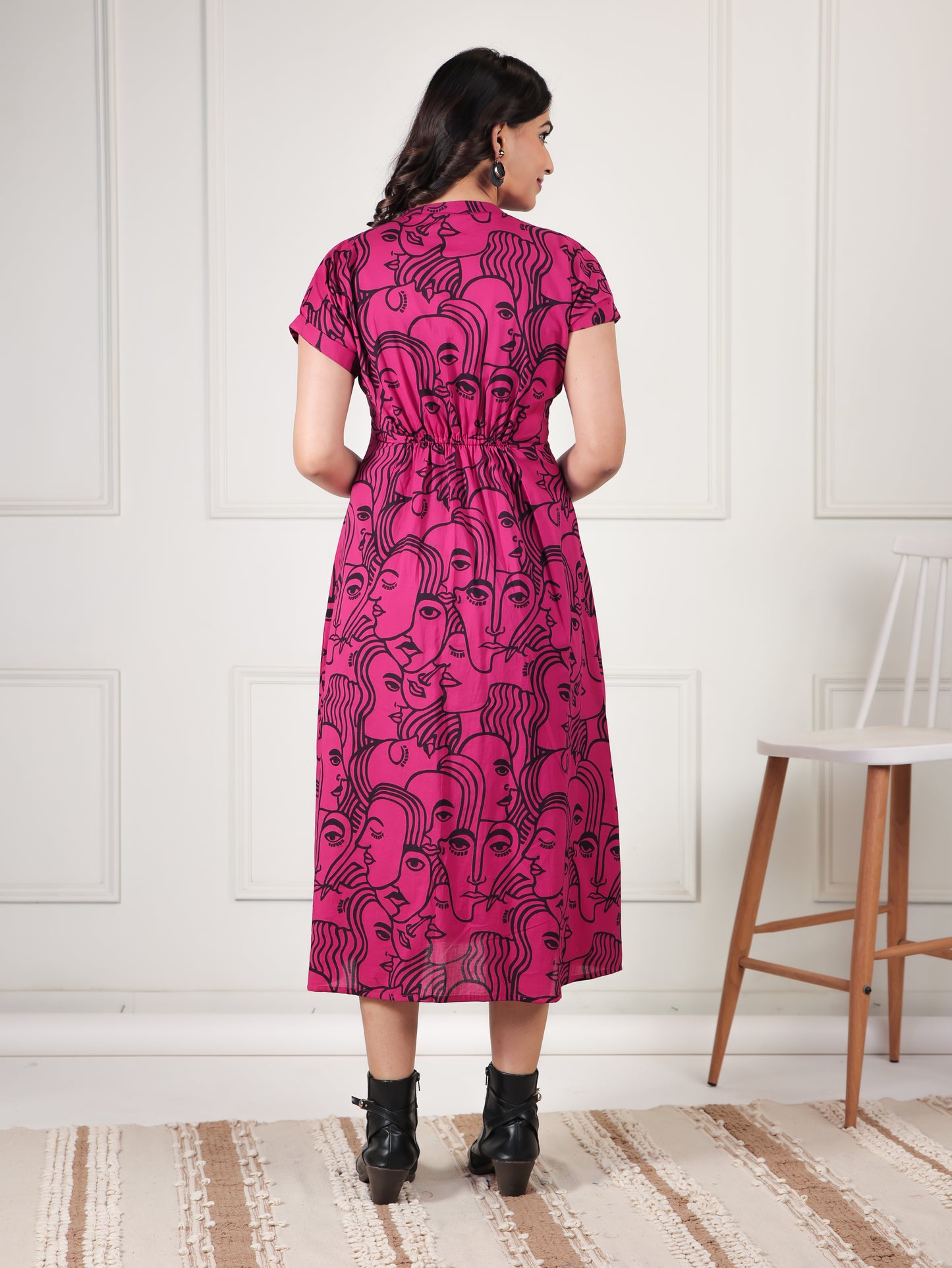 Soft Cotton Abstract A-line Pink Dress