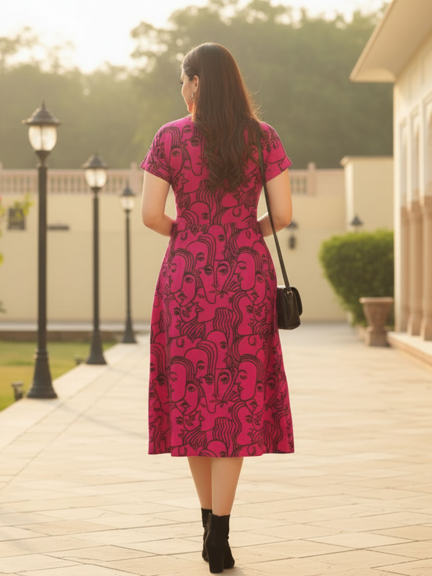 Soft Cotton Abstract A-line Pink Dress