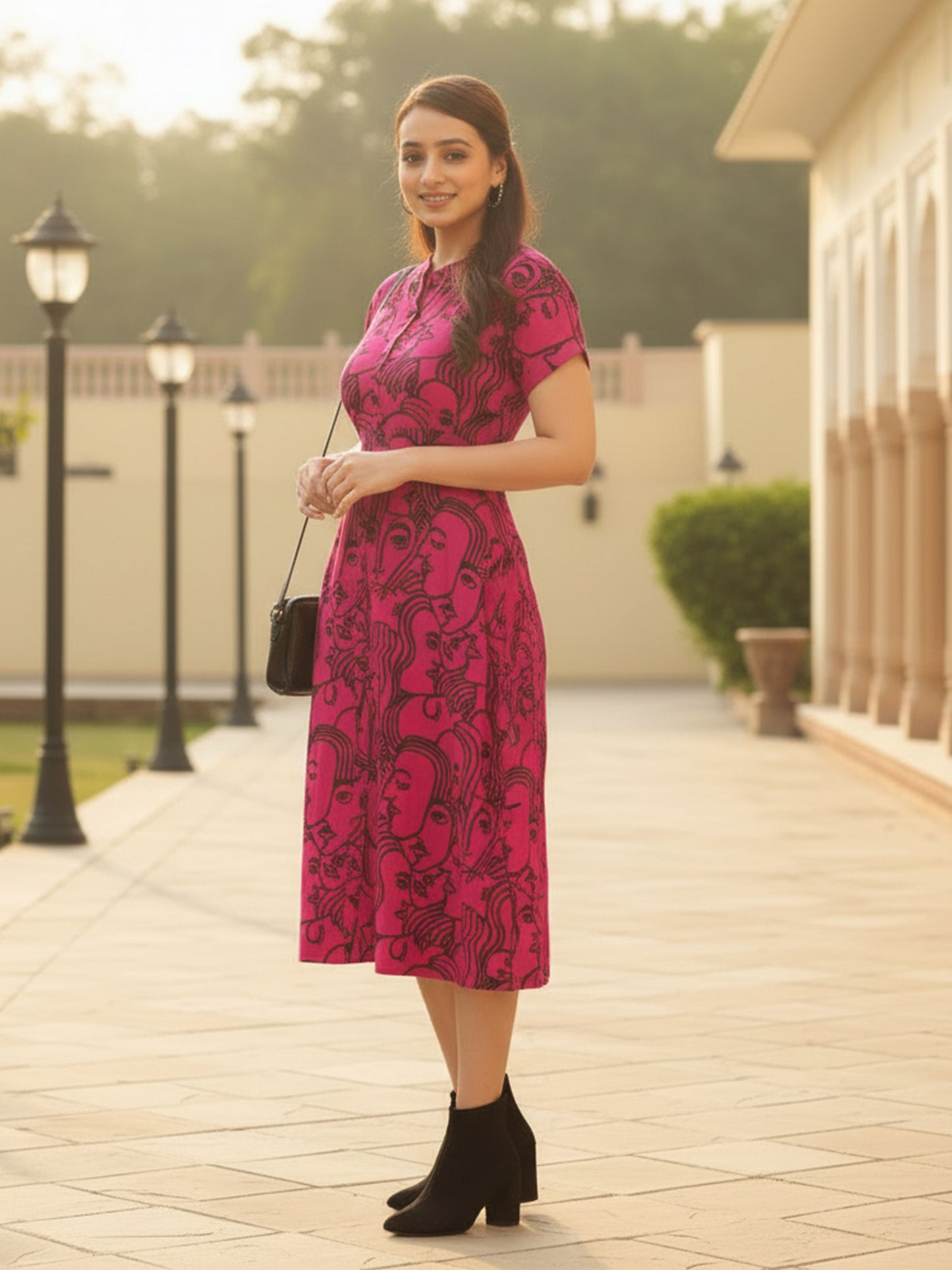 Soft Cotton Abstract A-line Pink Dress