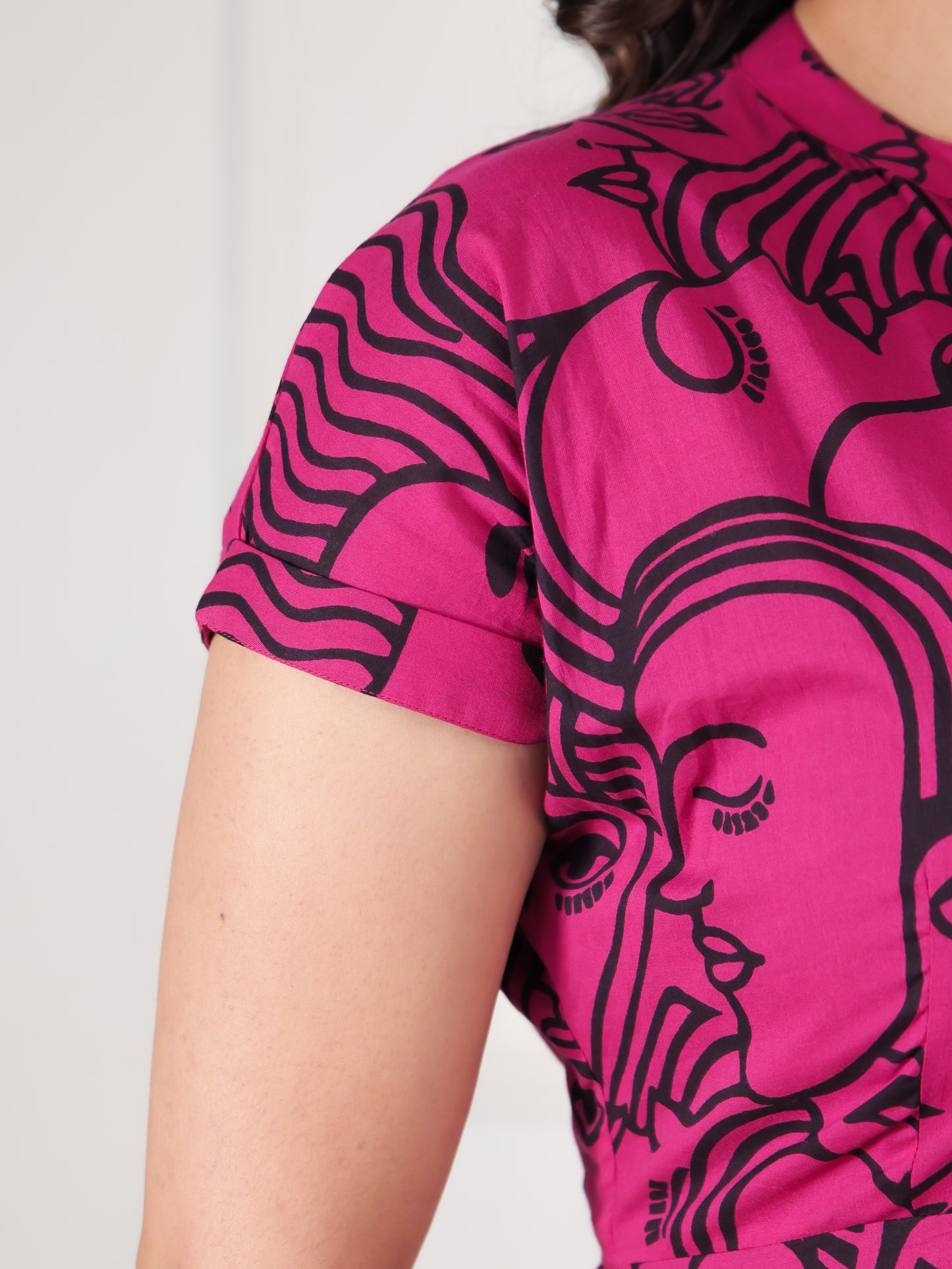Soft Cotton Abstract A-line Pink Dress