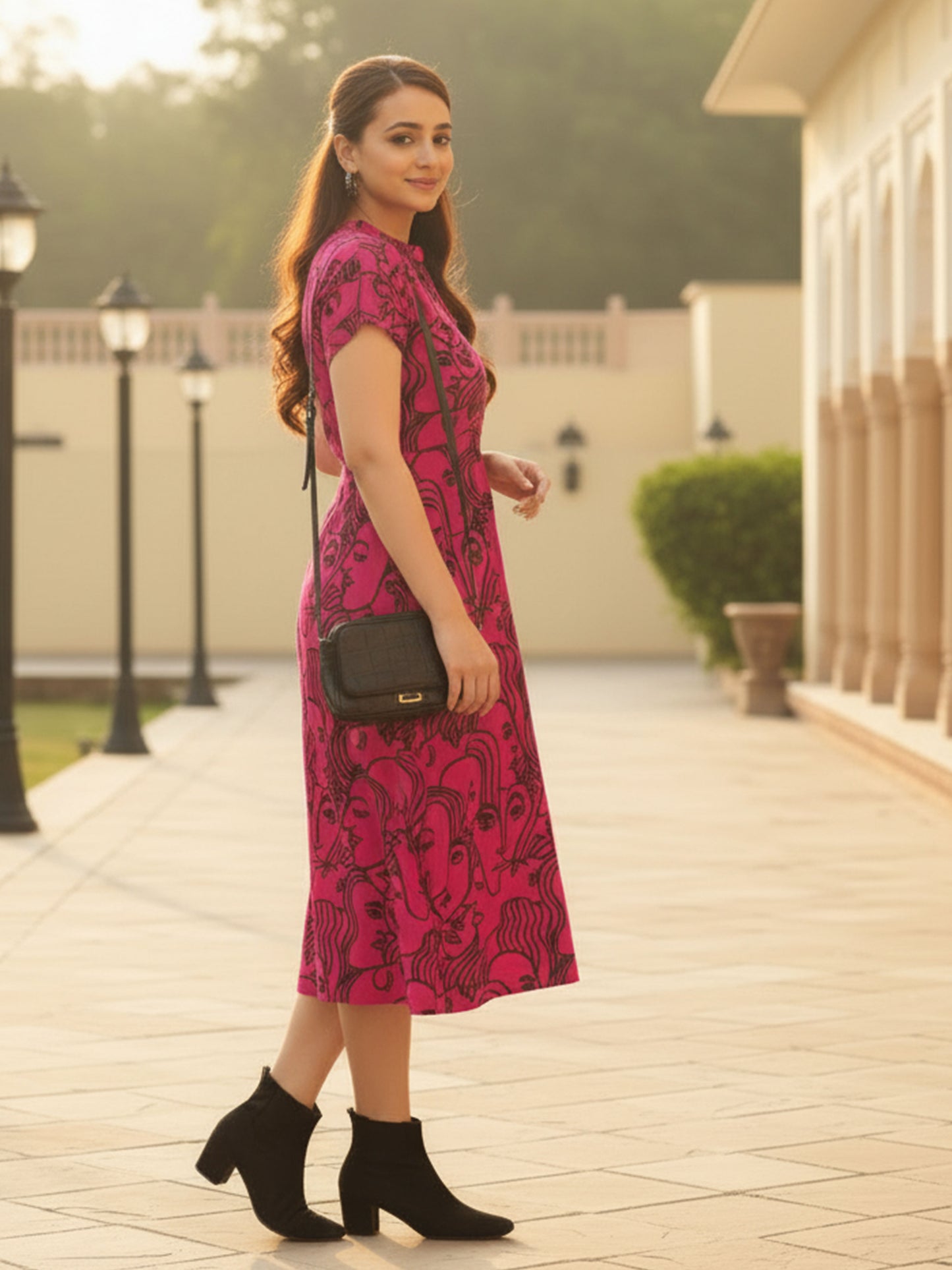 Soft Cotton Abstract A-line Pink Dress