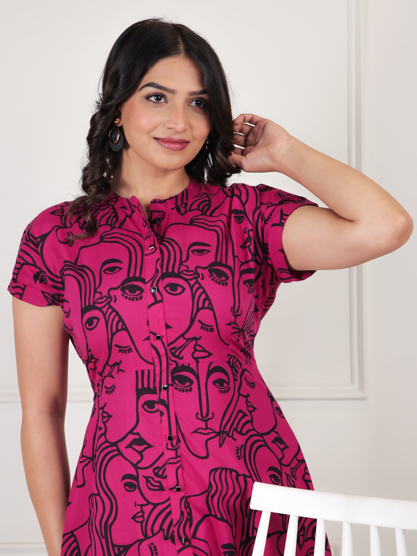 Soft Cotton Abstract A-line Pink Dress