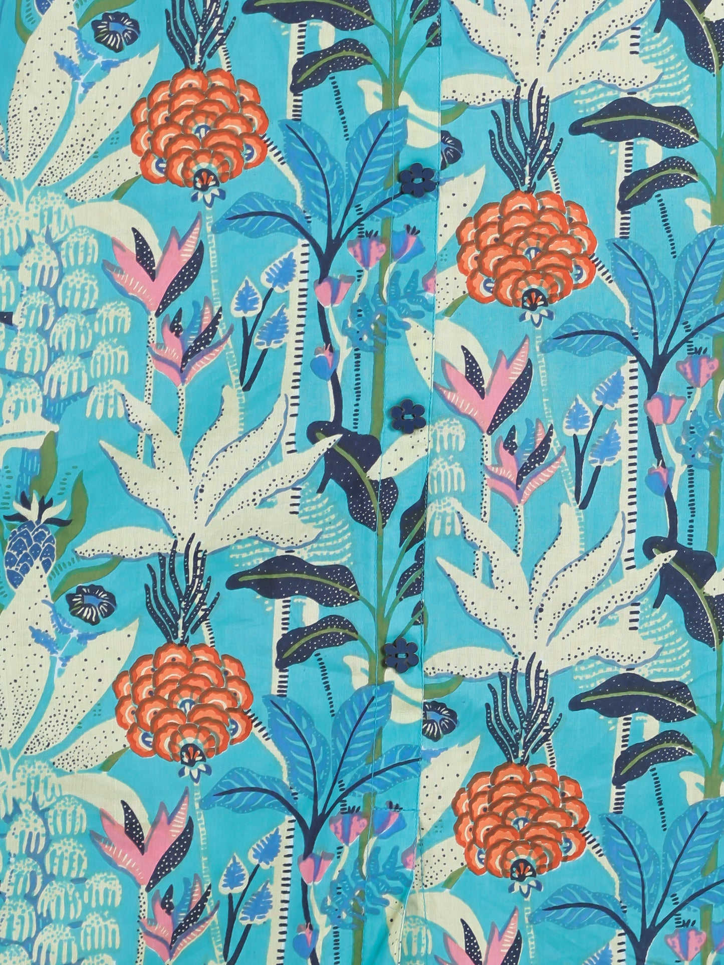 Soft Cotton Foliage Flared Turquoise Dress