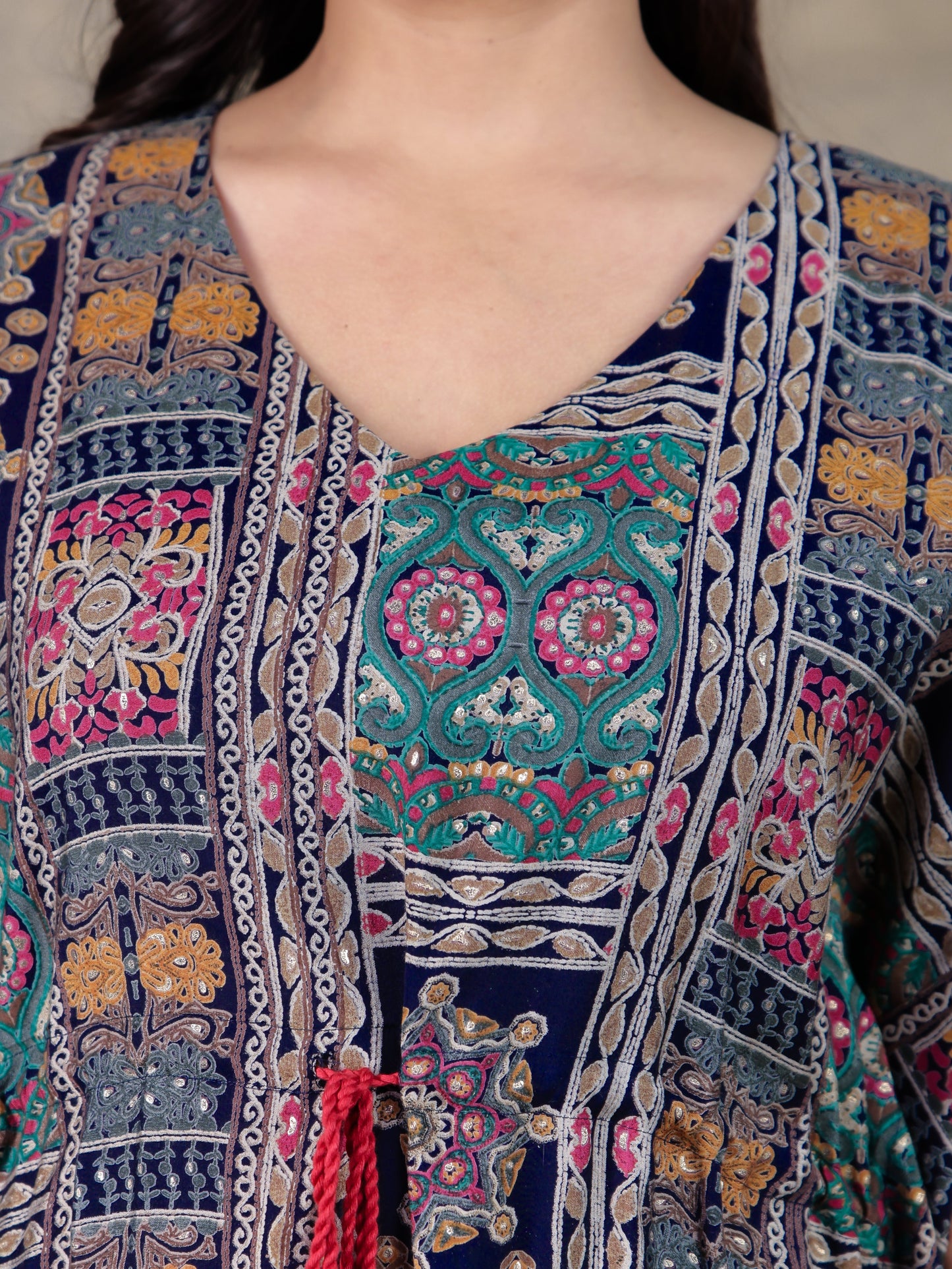 Muslin Patchwork Kaftan Multicolor Kurta