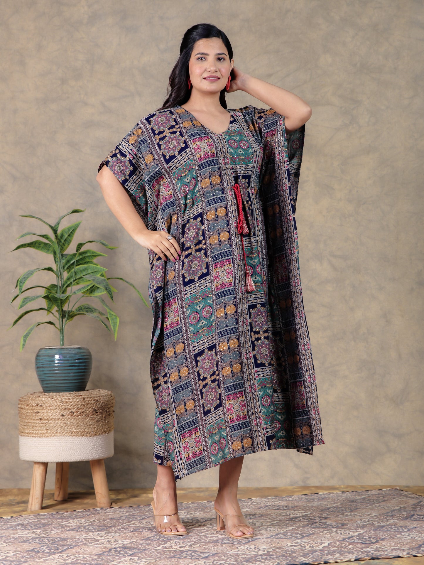 Muslin Patchwork Kaftan Multicolor Kurta