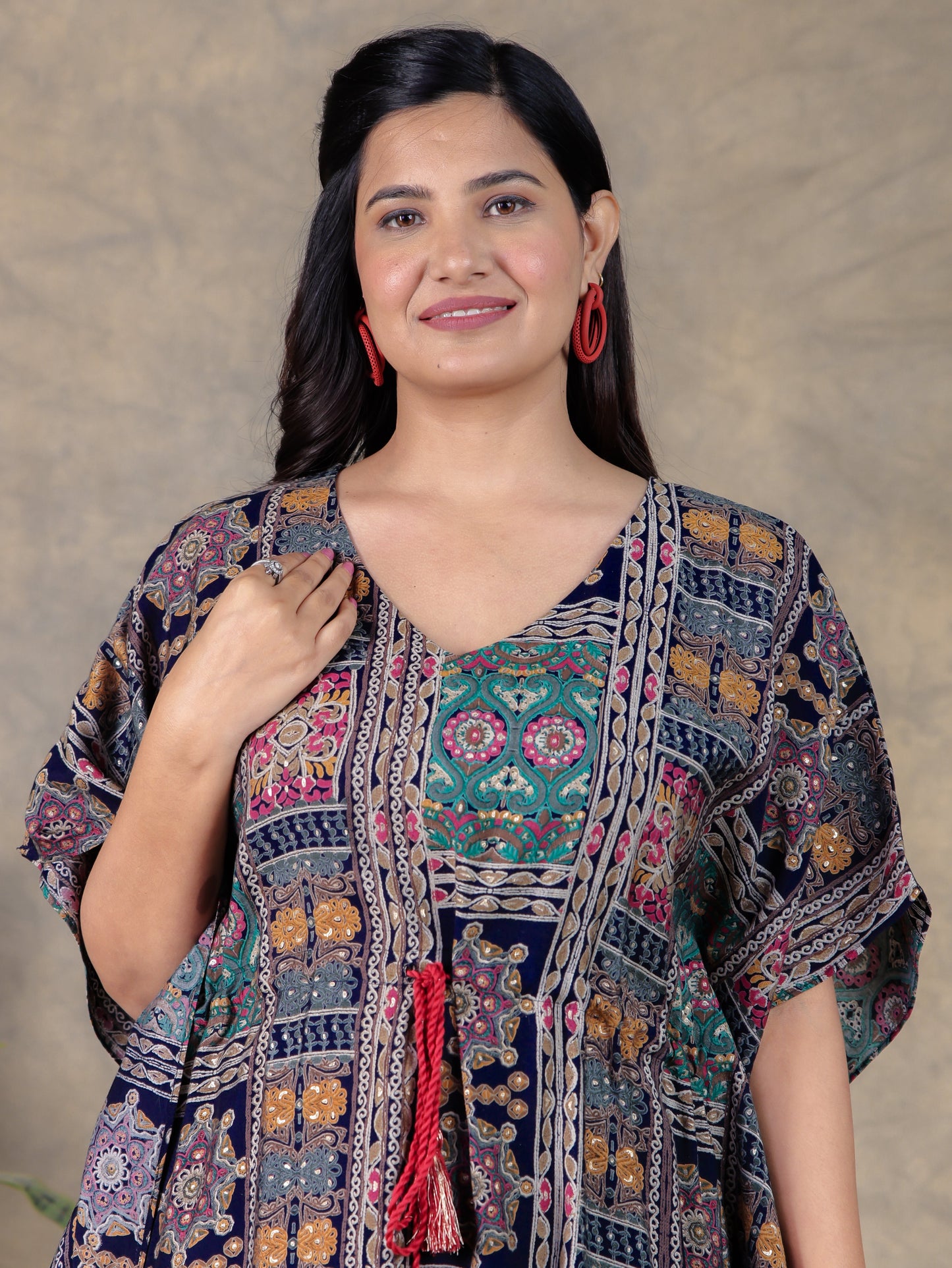 Muslin Patchwork Kaftan Multicolor Kurta