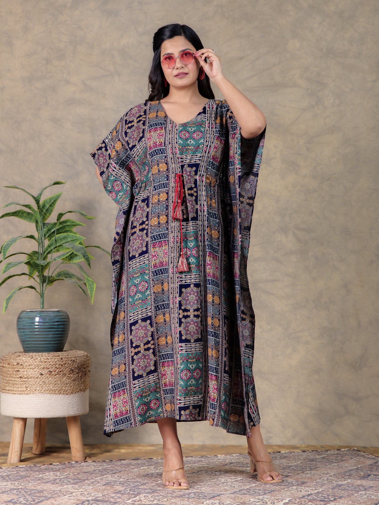 Muslin Patchwork Kaftan Multicolor Kurta