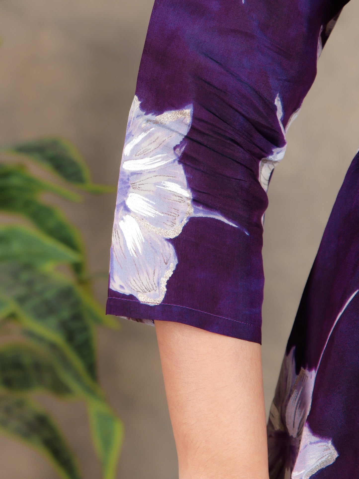 Muslin Floral Flared Purple Dress