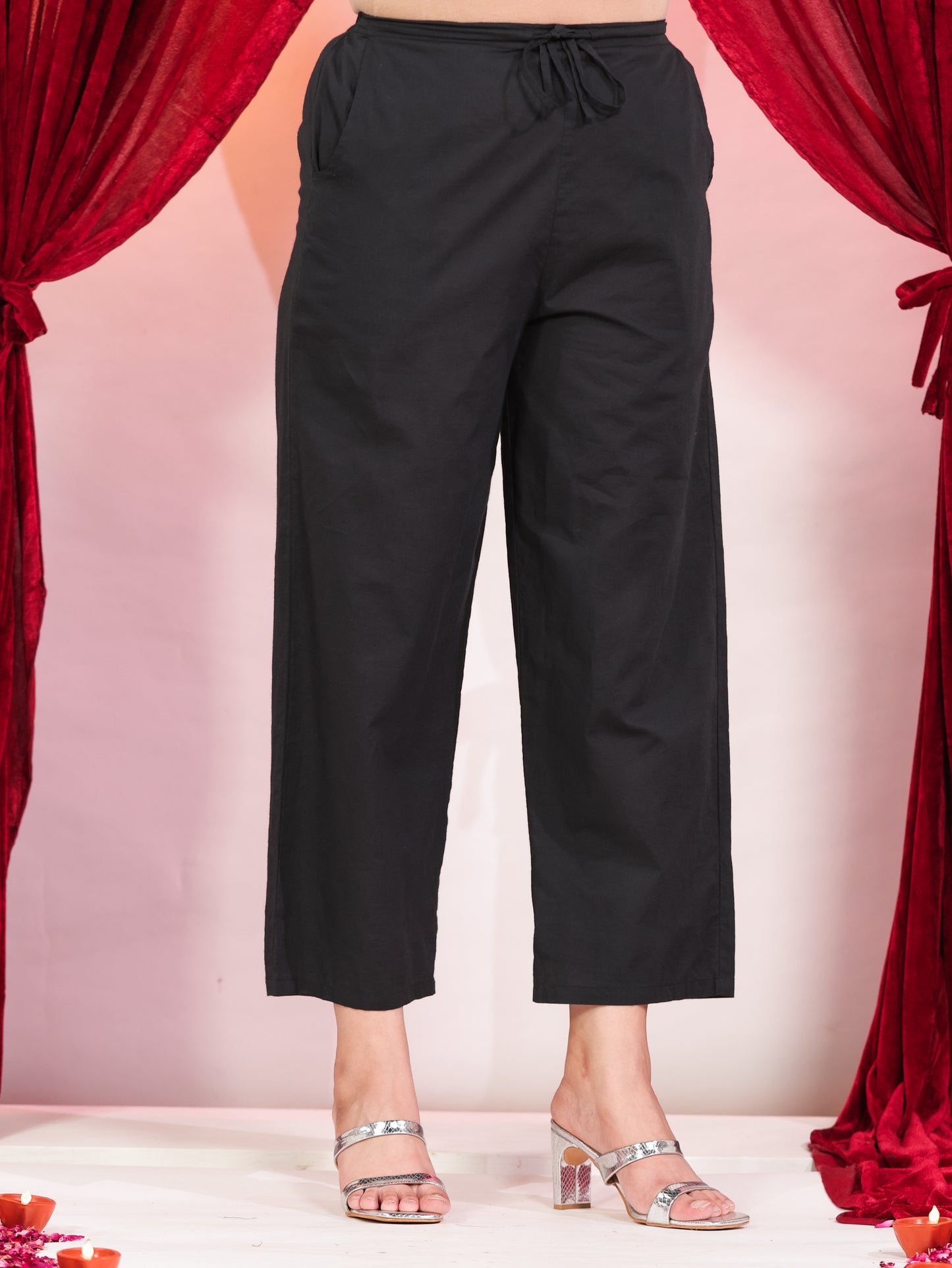 Muslin Geometric Straight Navy Blue Kurta