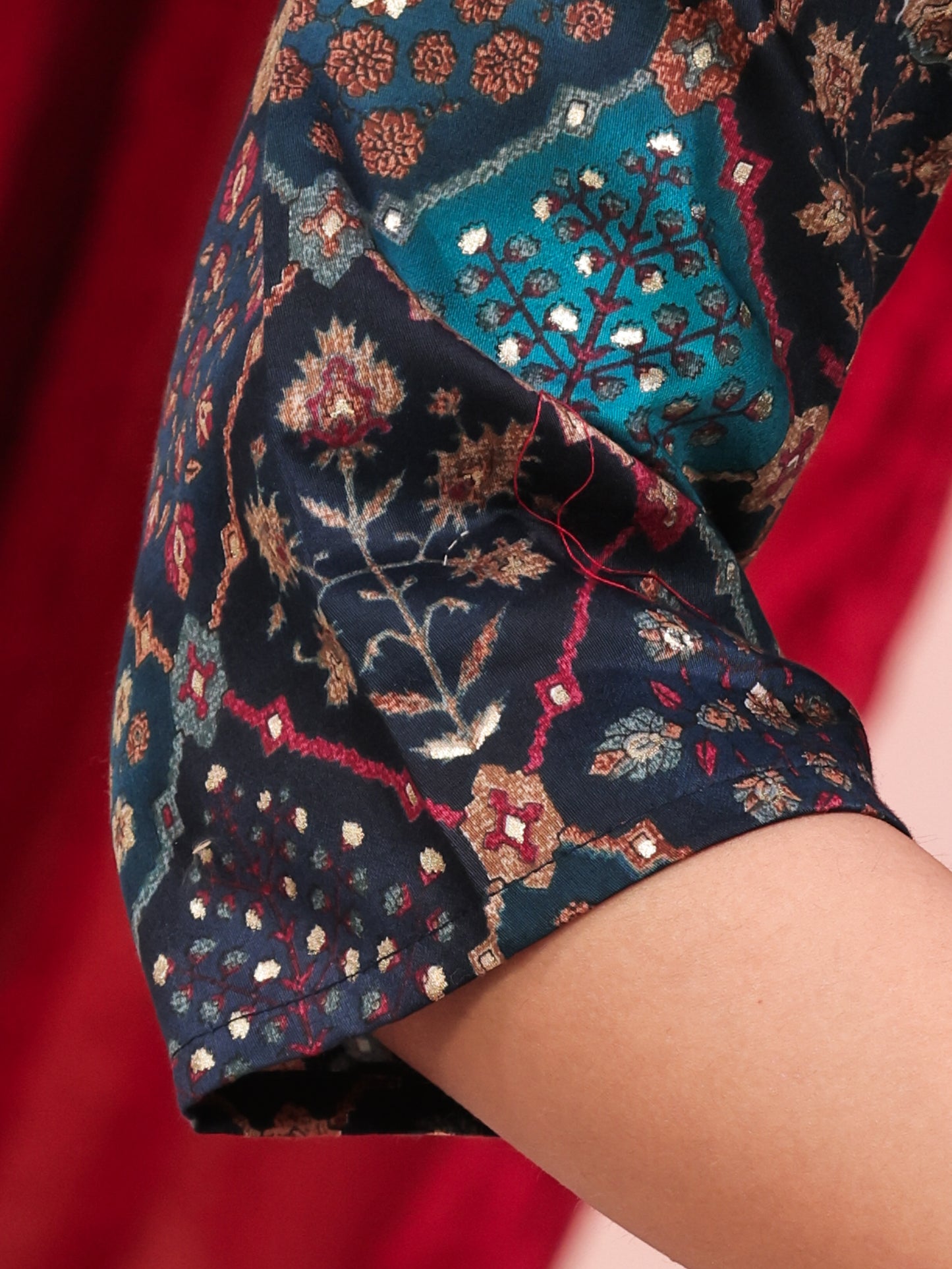 Muslin Geometric Straight Navy Blue Kurta