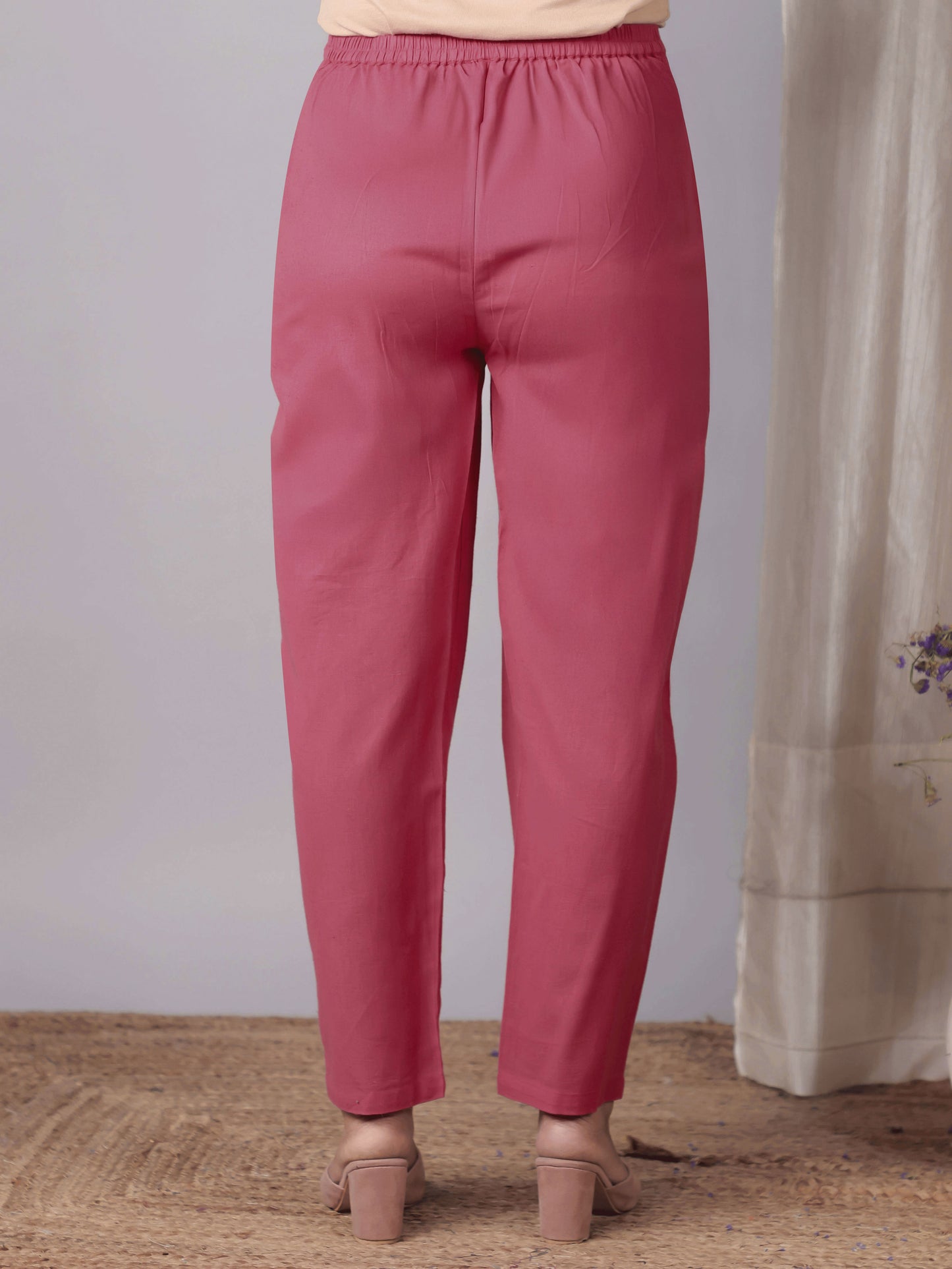 Embroidered Linen Cotton Solid A-line Pink Kurta