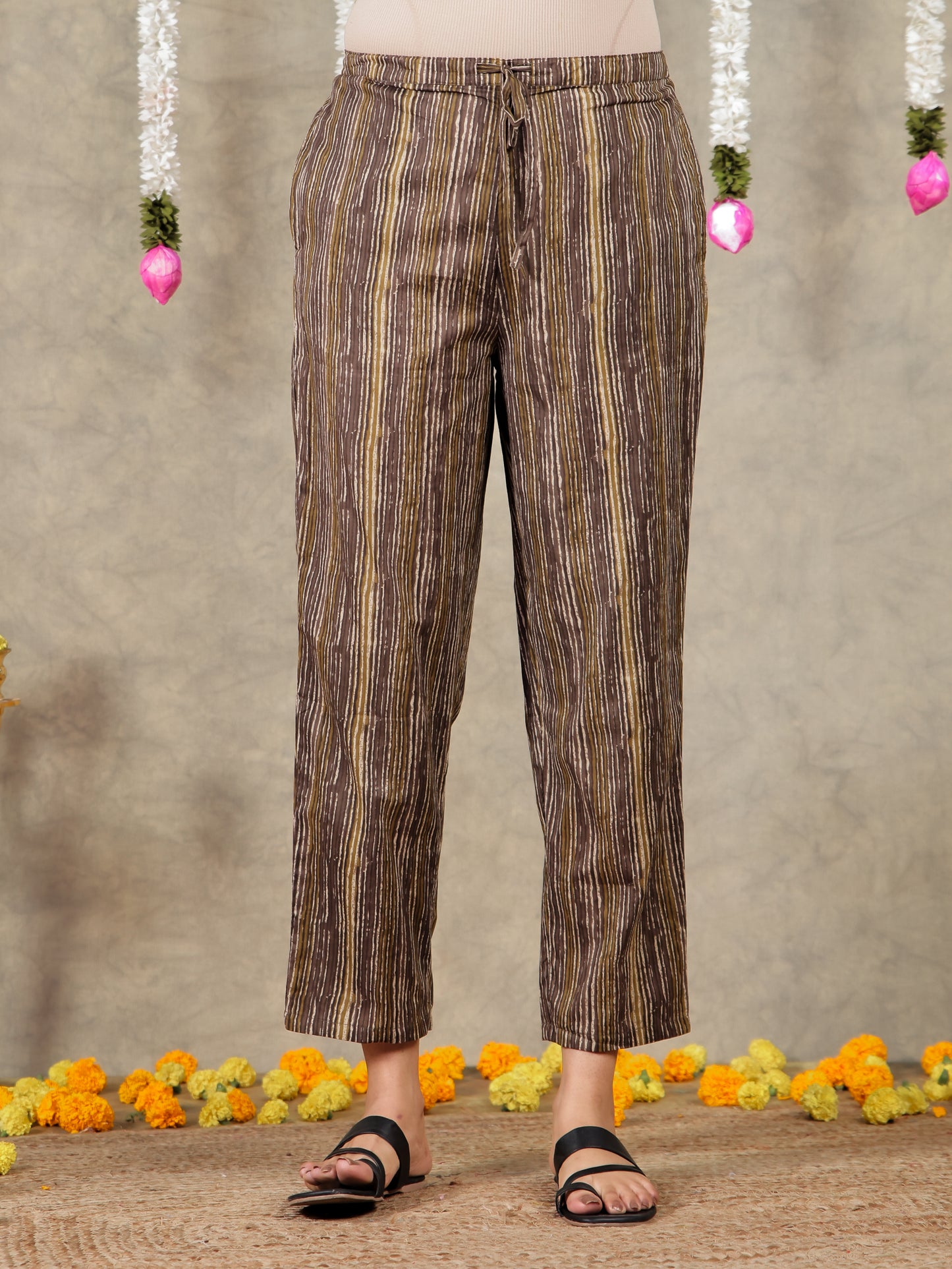 Soft Cotton Striped Grey Tapered Trousers