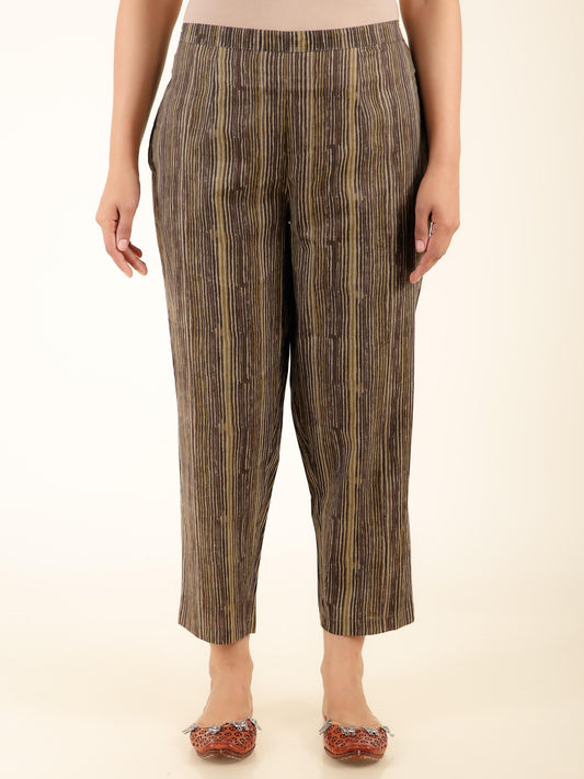 Soft Cotton Striped Grey Tapered Trousers