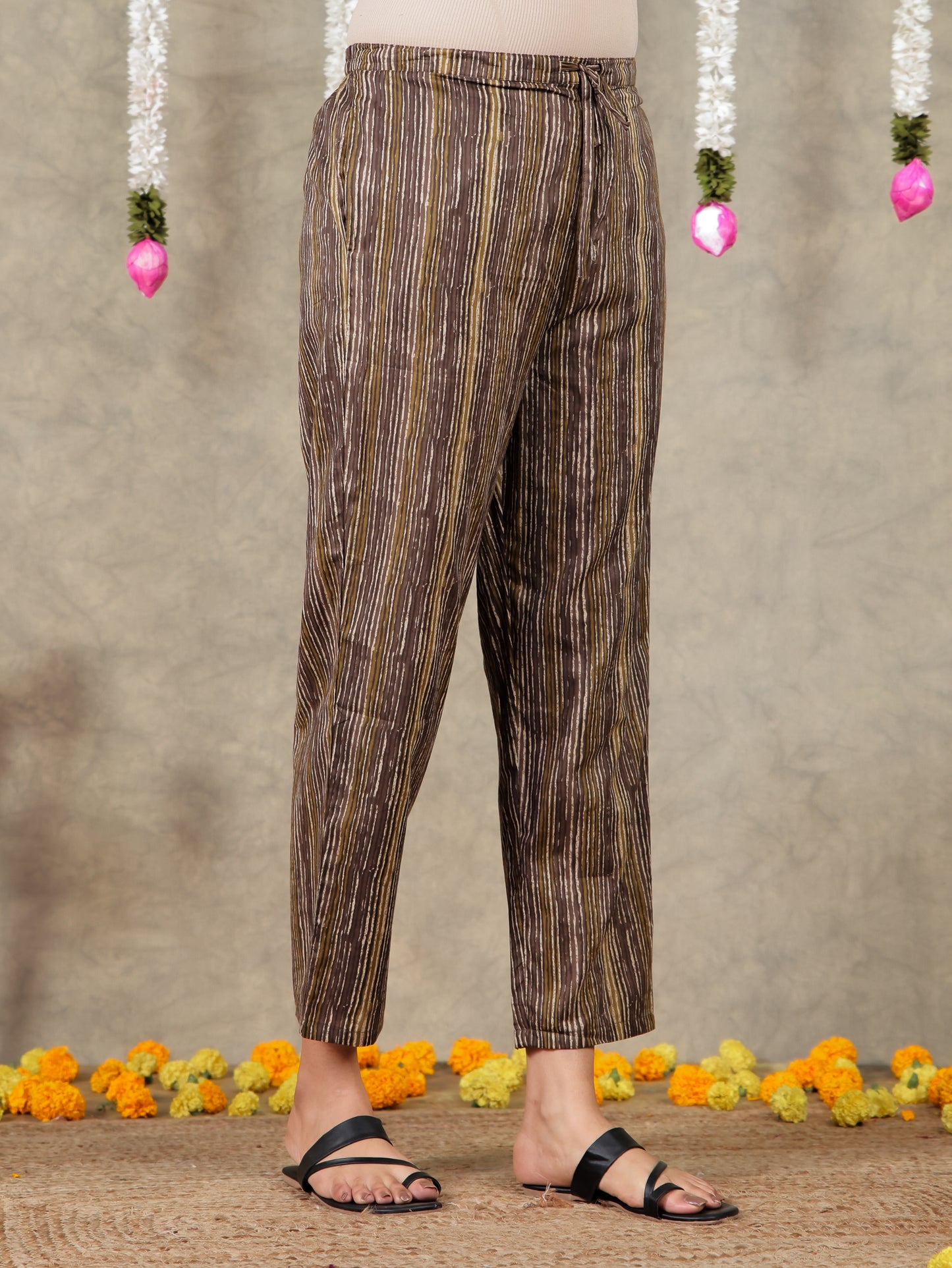 Soft Cotton Striped Grey Tapered Trousers