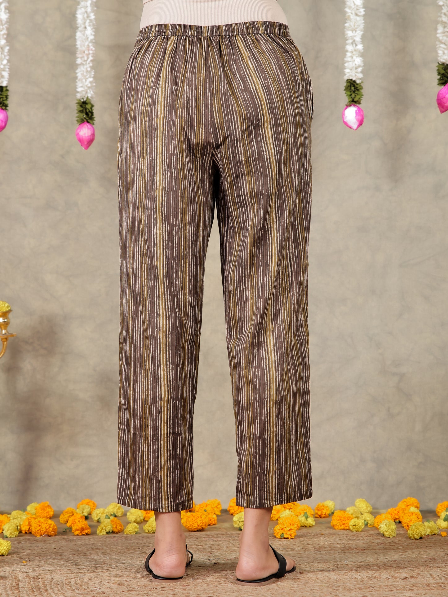 Soft Cotton Striped Grey Tapered Trousers