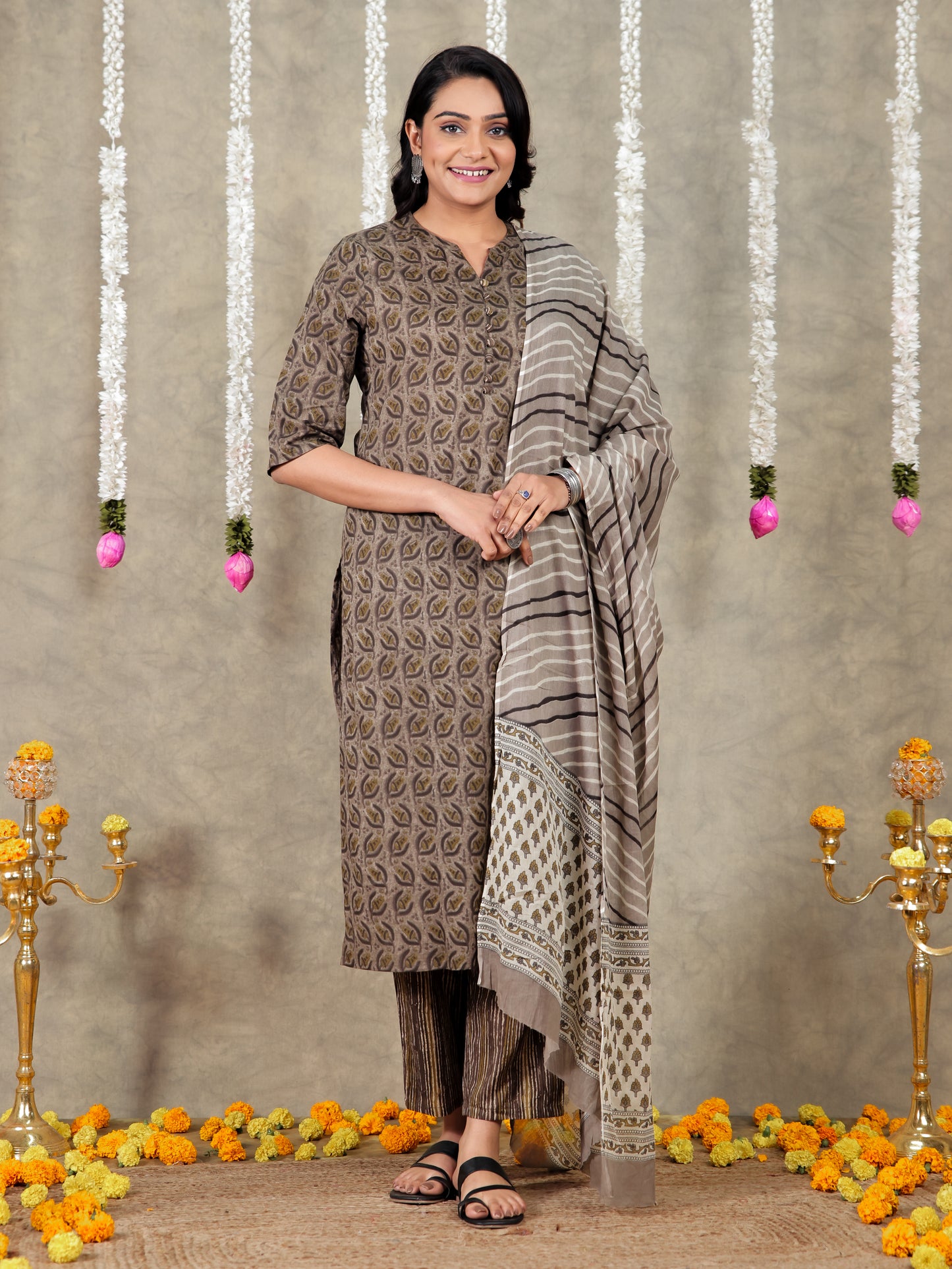 Cotton Voile Floral Cream Dupatta