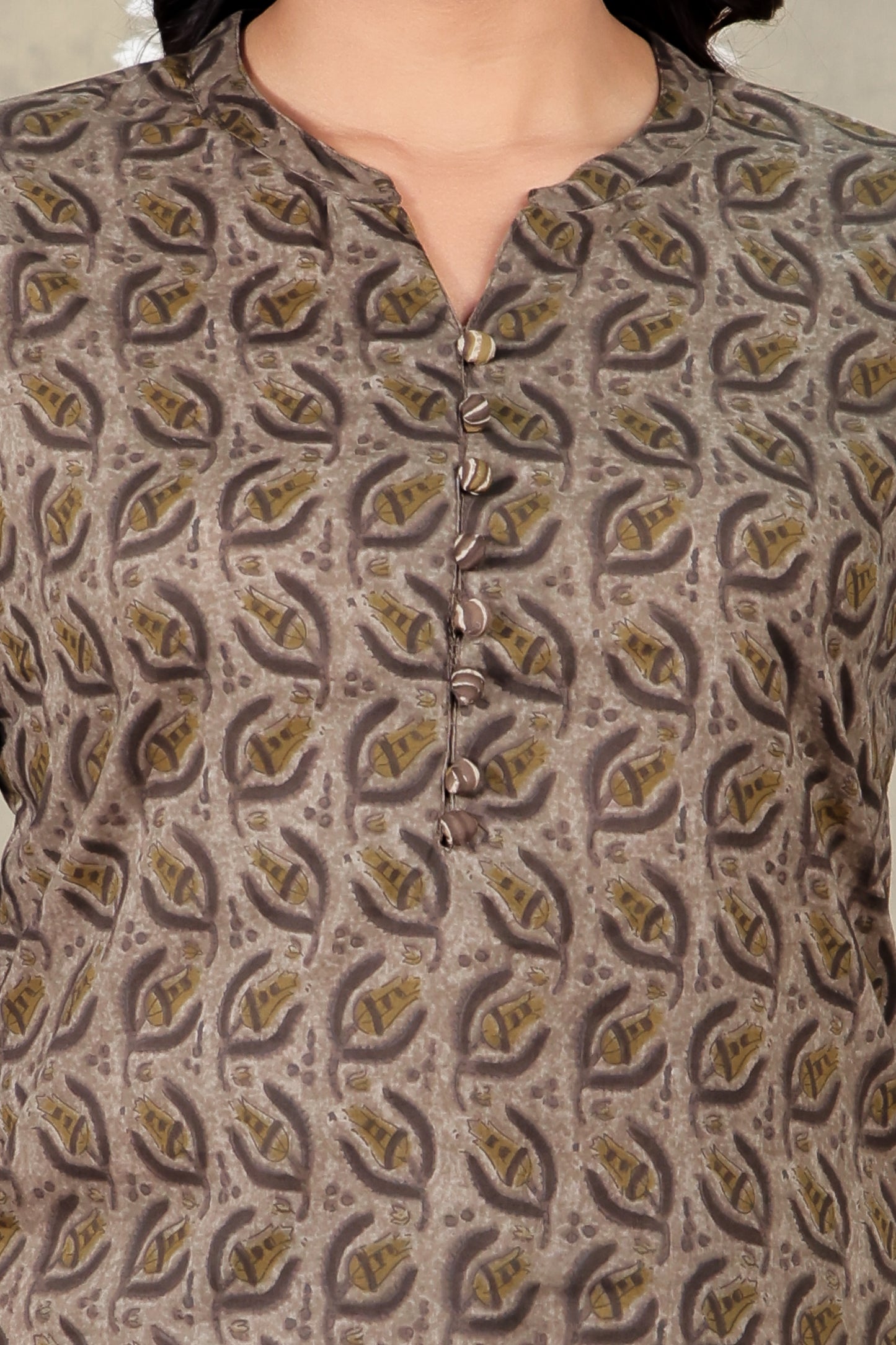 Soft Cotton Floral Straight Grey Kurta