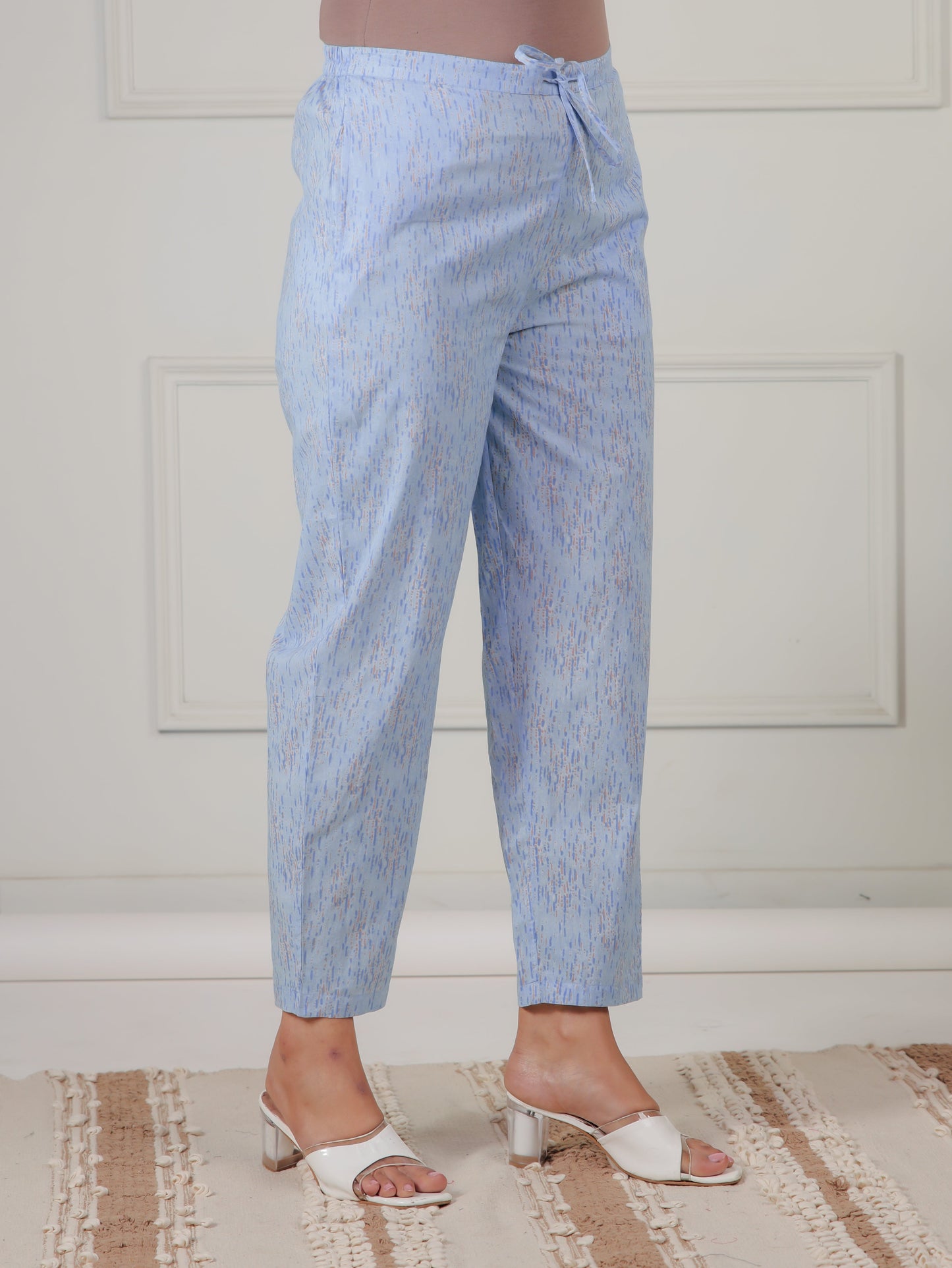 Soft Cotton Floral A-line Blue Kurta