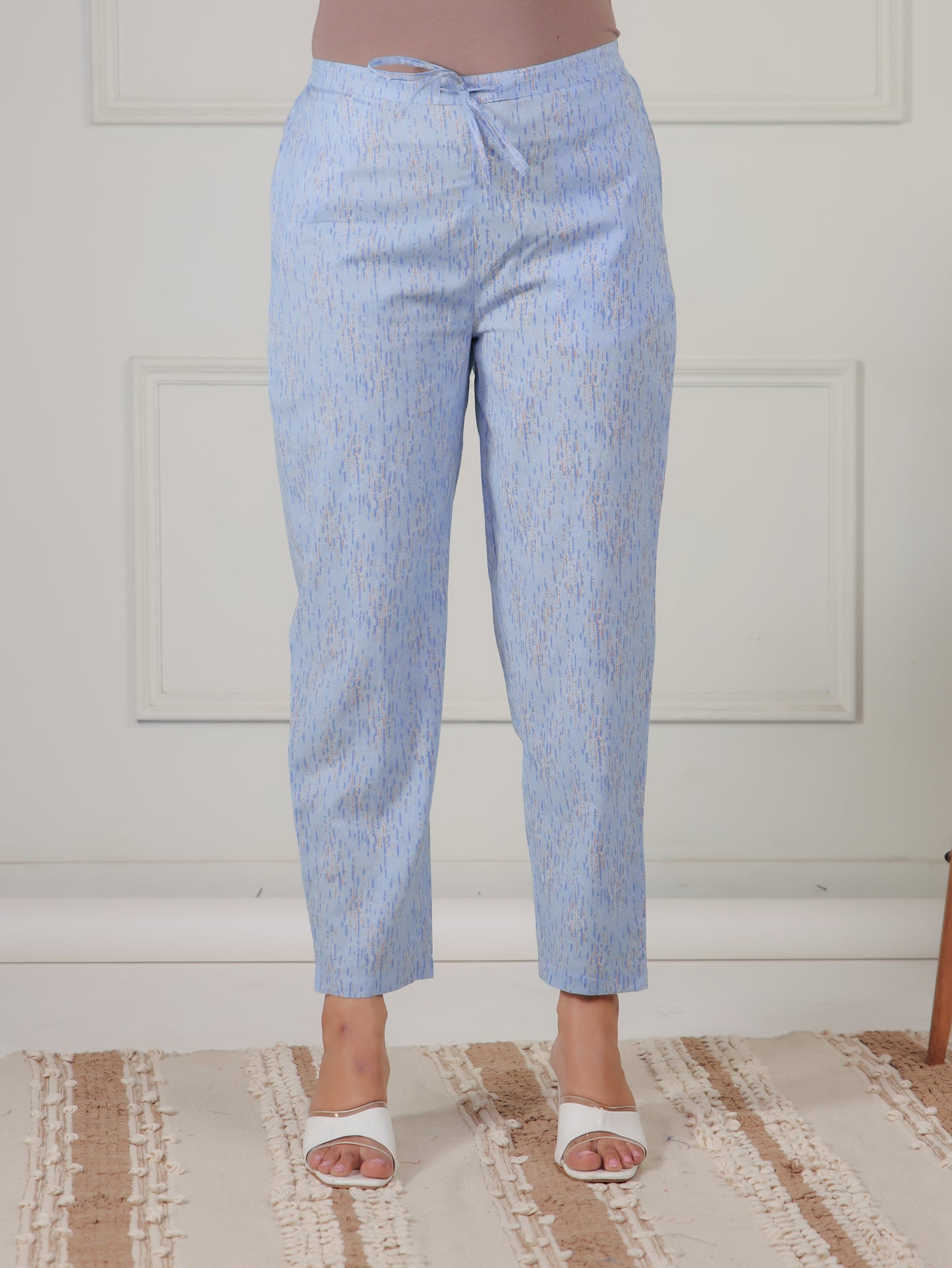 Soft Cotton Floral A-line Blue Kurta