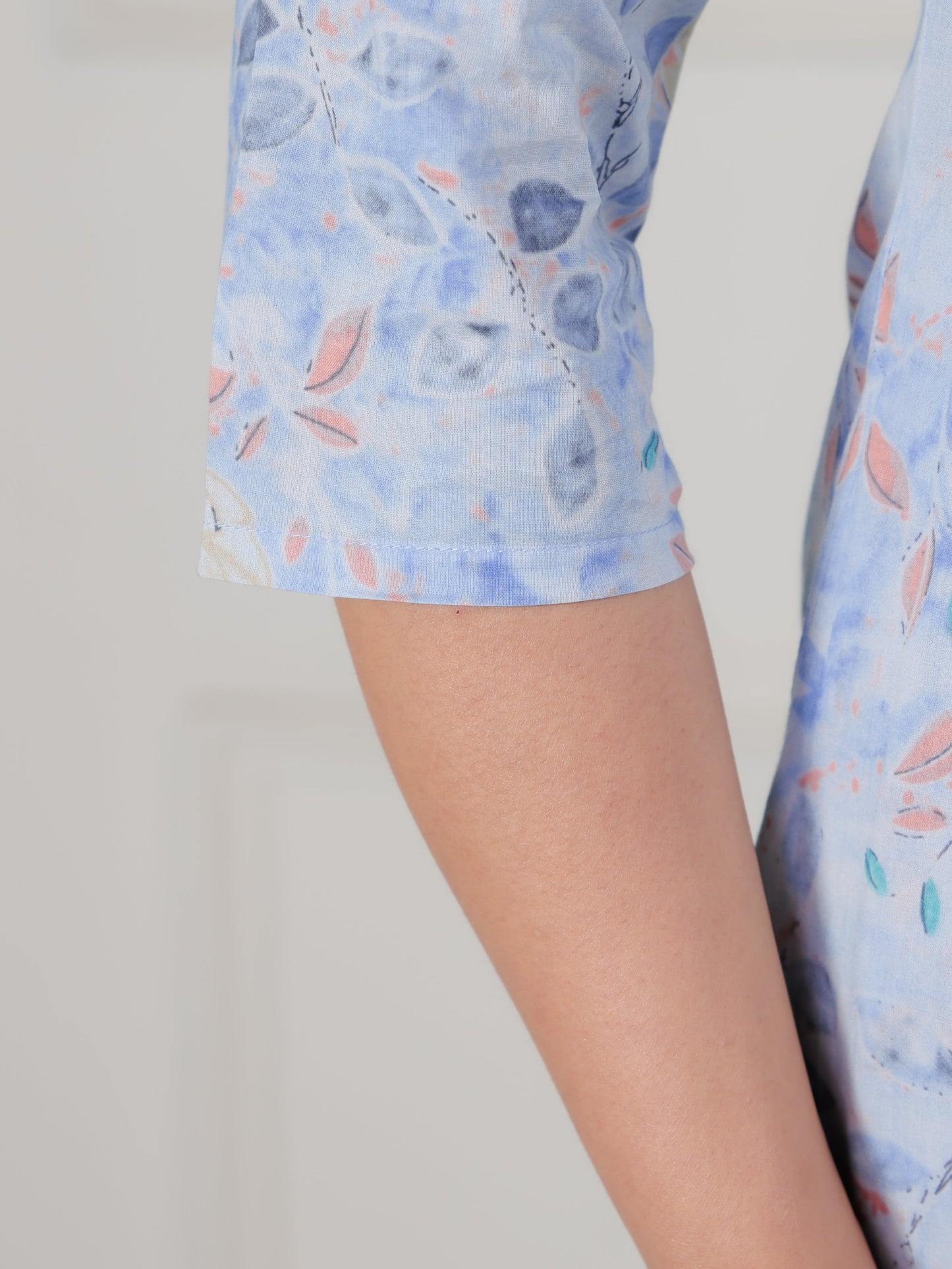 Soft Cotton Floral A-line Blue Kurta