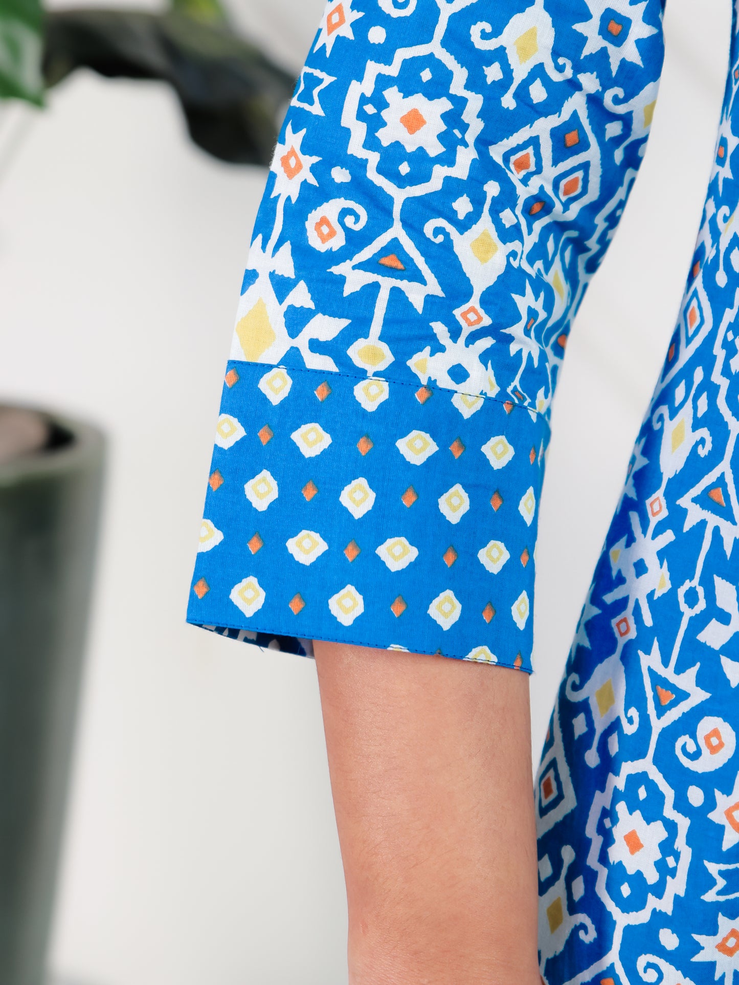 Soft Cotton Geometric A-line Blue Kurta
