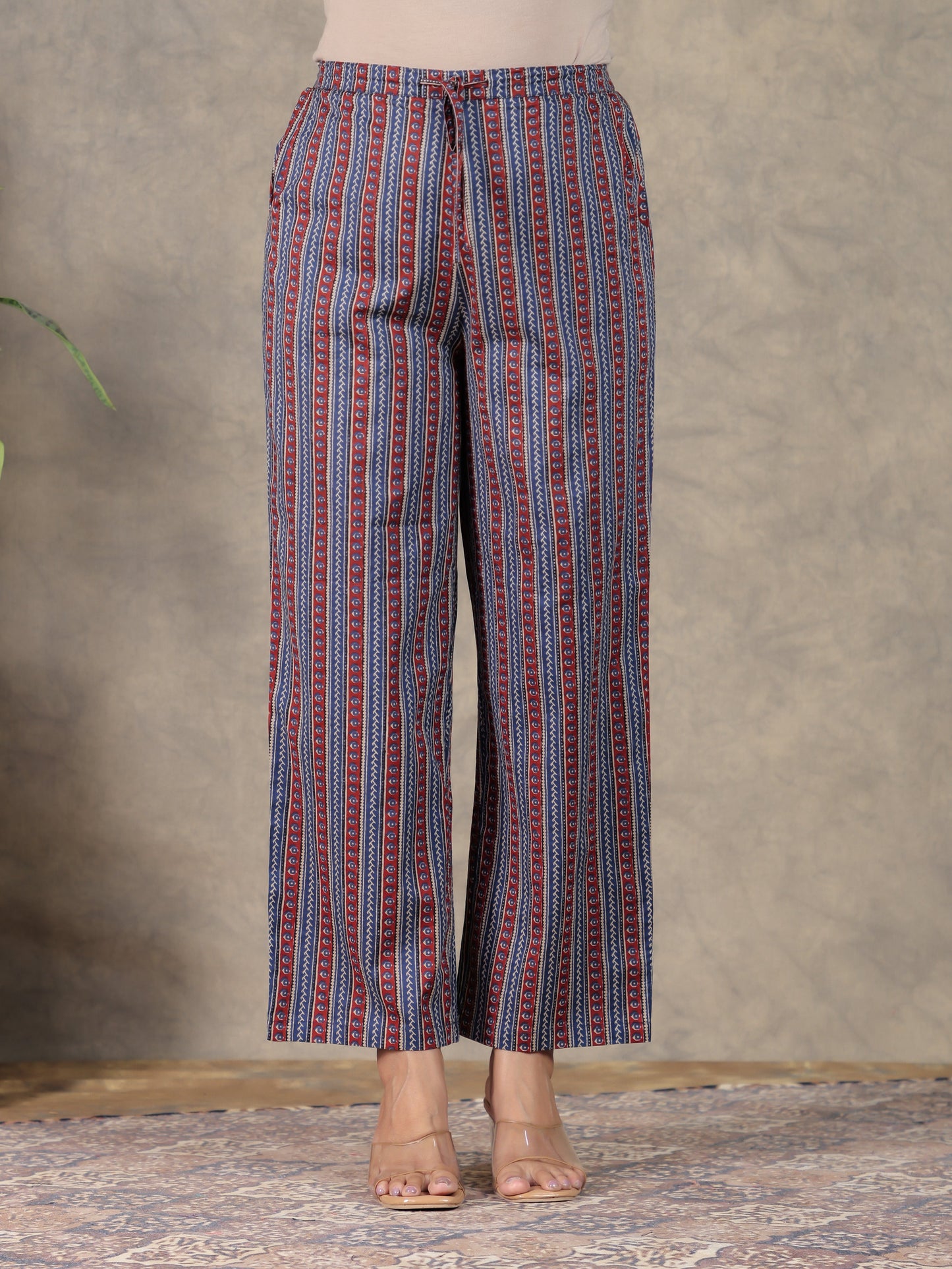 Soft Cotton Striped Indigo Straight Trousers