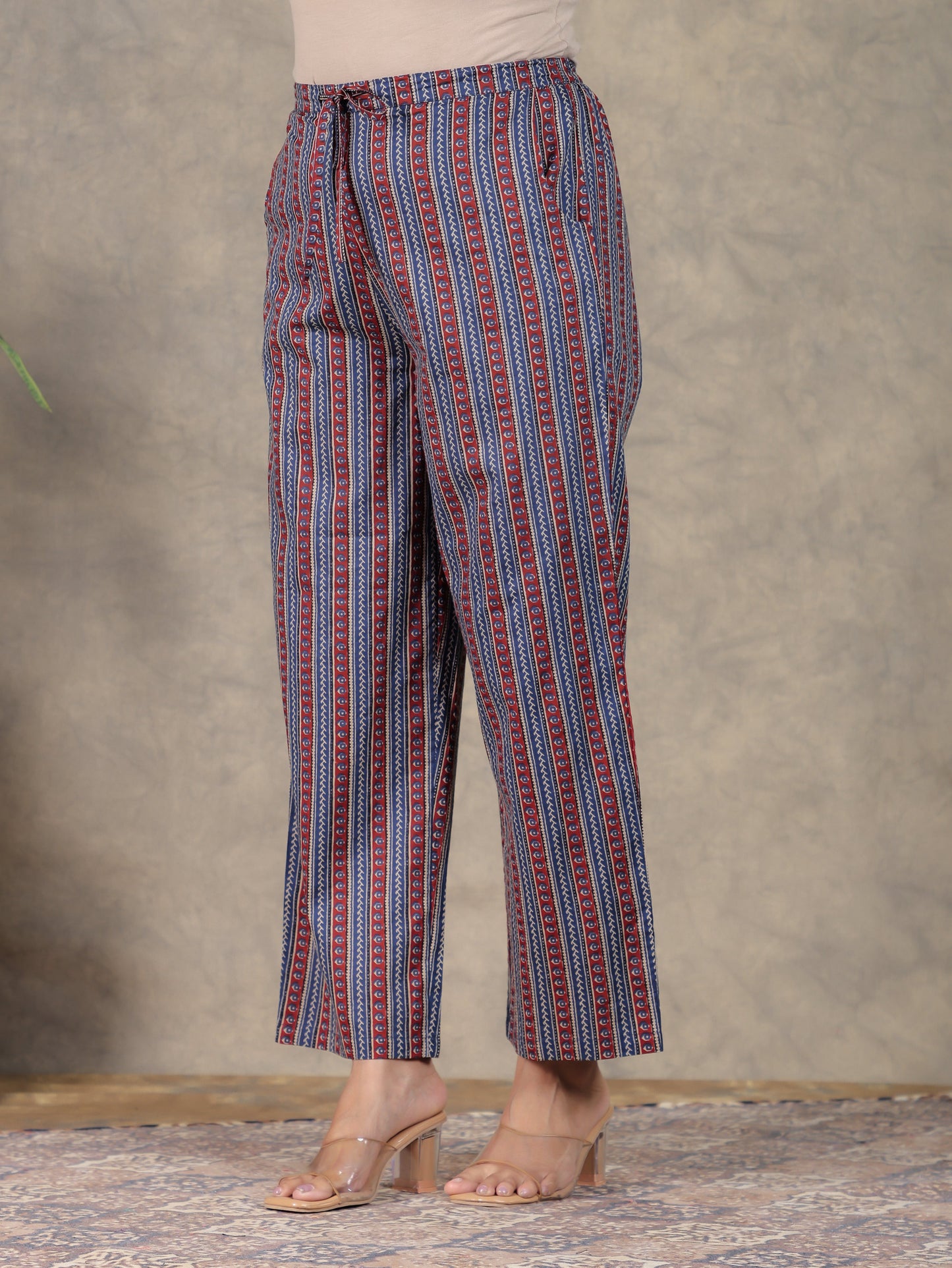 Soft Cotton Striped Indigo Straight Trousers