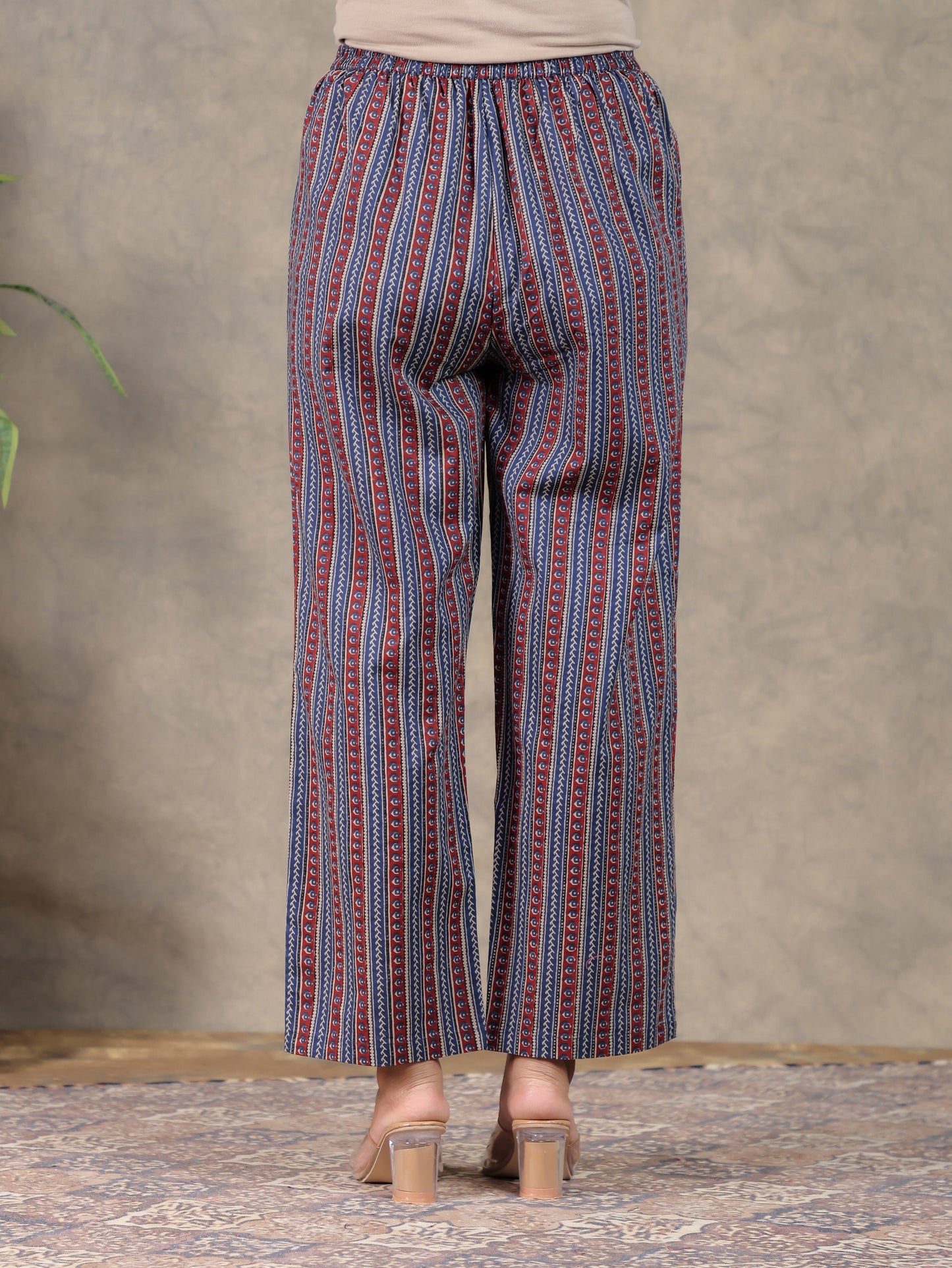 Soft Cotton Striped Indigo Straight Trousers