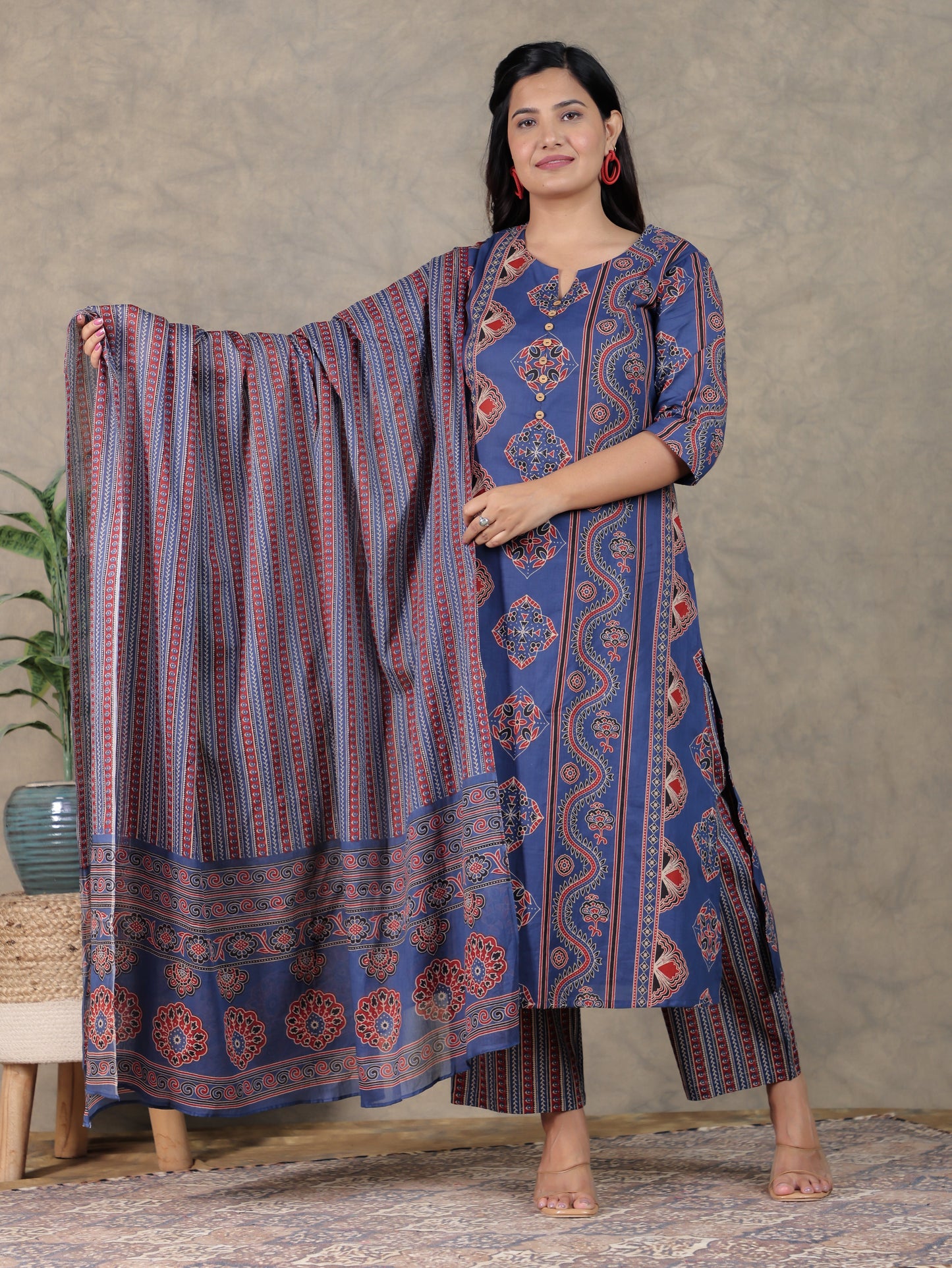 Cotton Voile Striped Indigo Dupatta