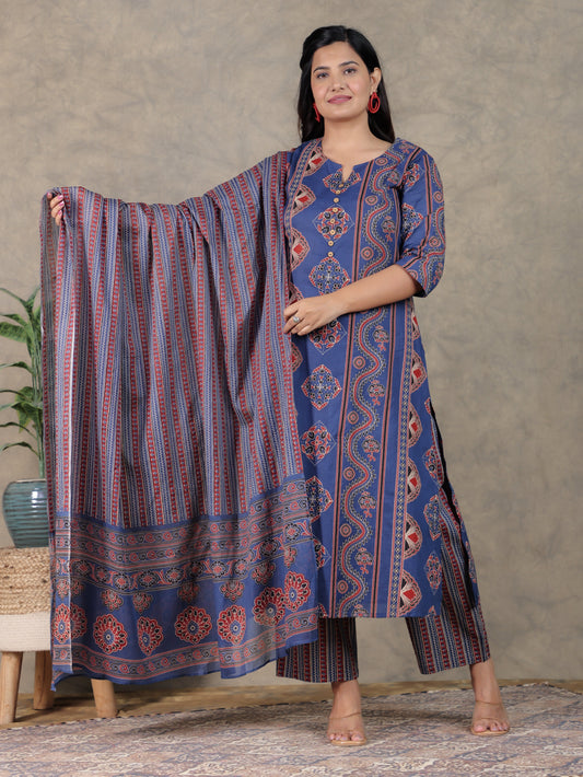 Cotton Voile Striped Indigo Dupatta