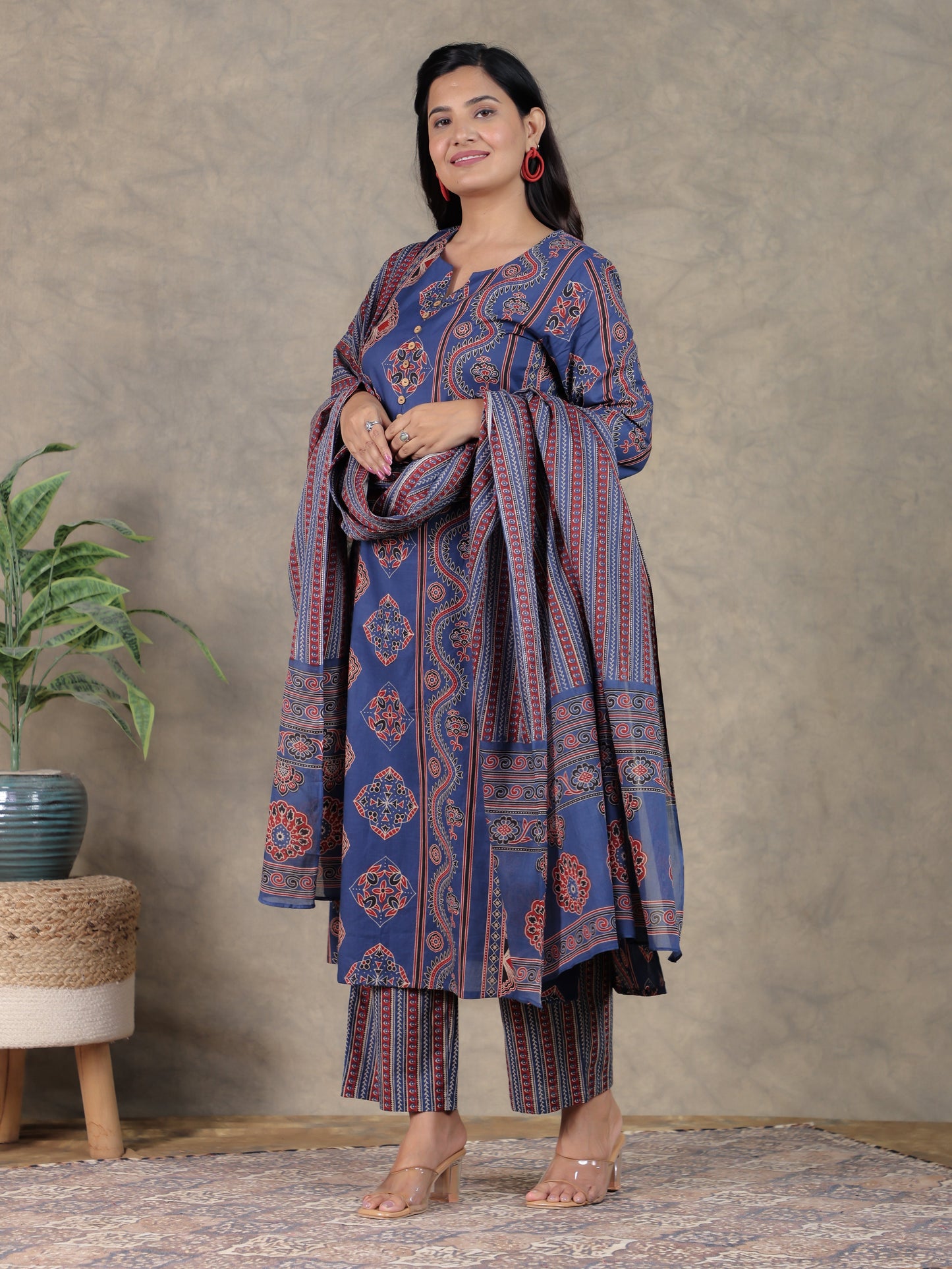 Cotton Voile Striped Indigo Dupatta