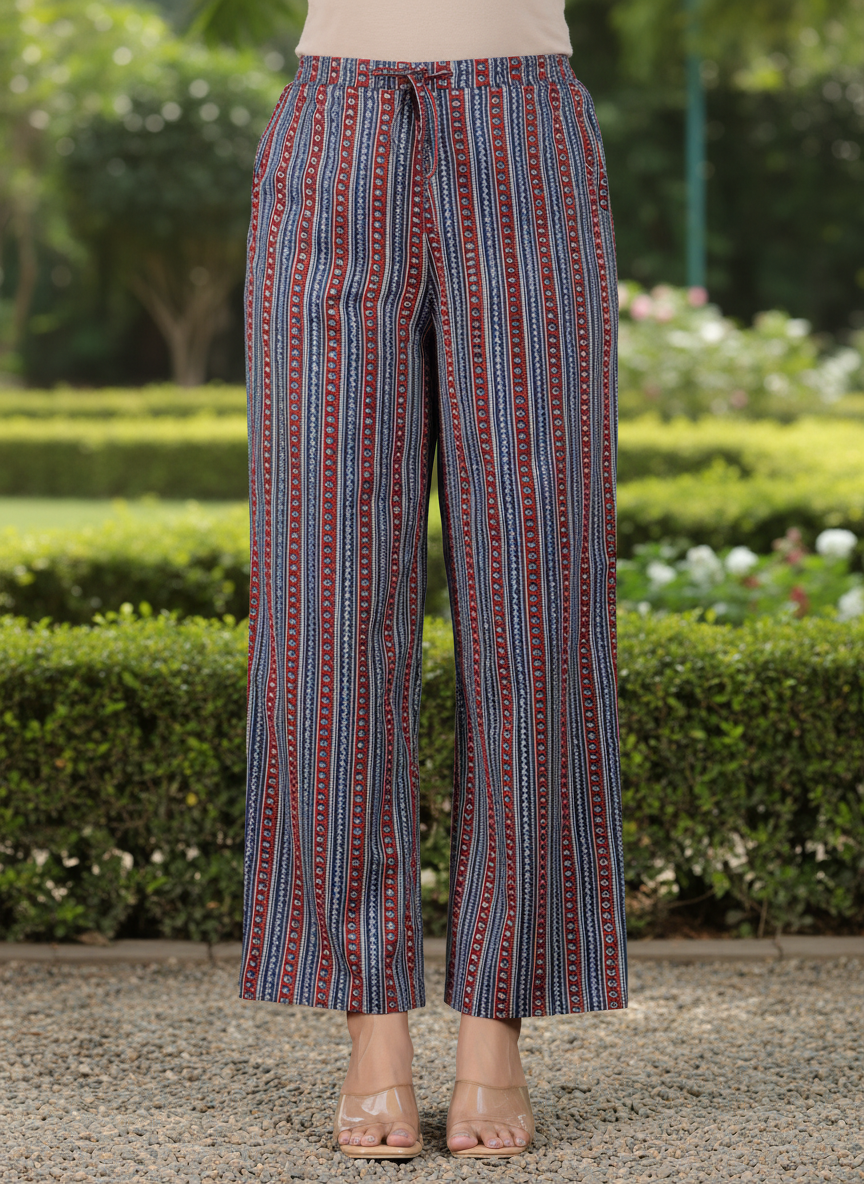 Soft Cotton Geometric A-line Indigo Blue Kurta