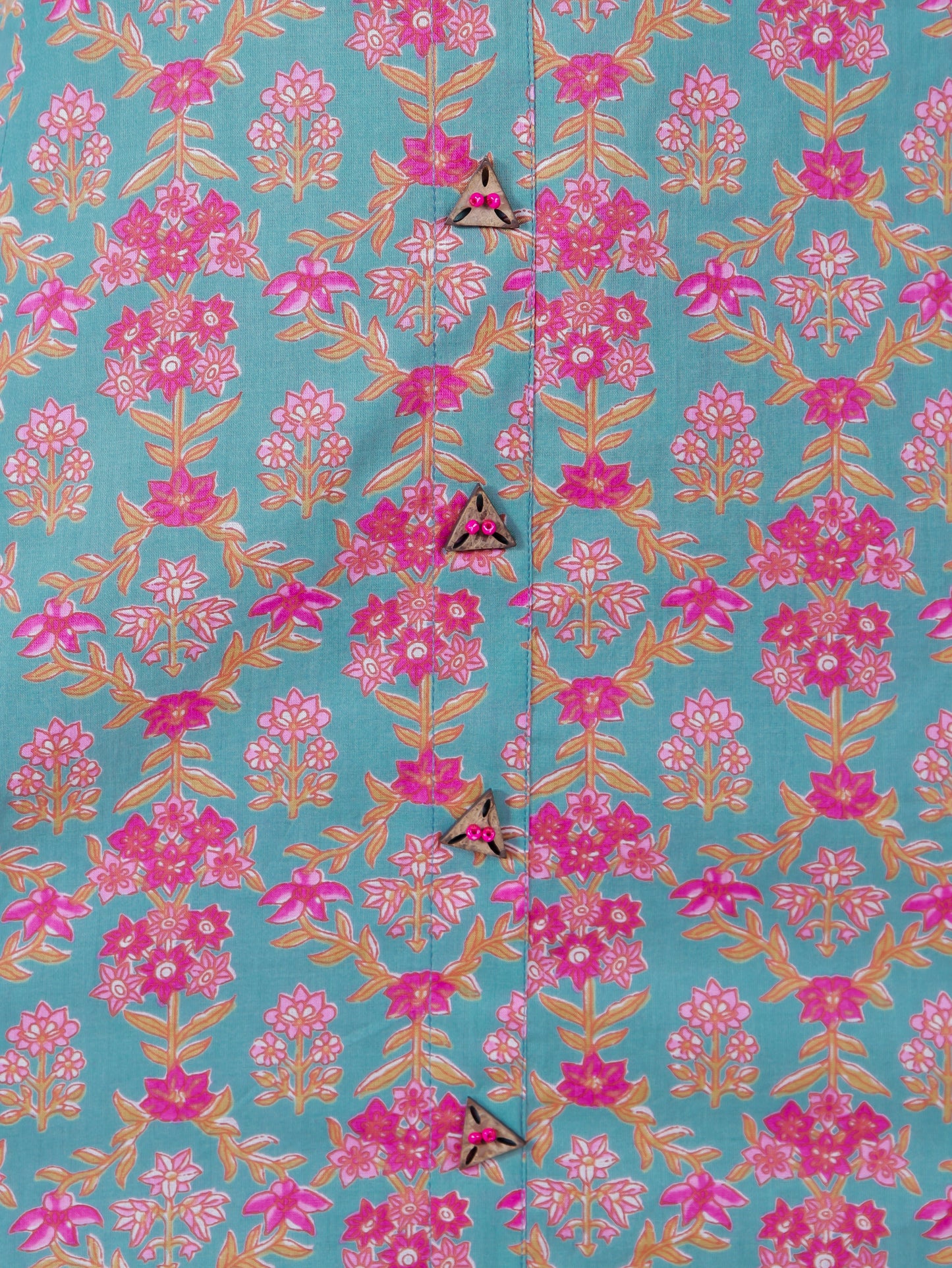 Soft Cotton Floral Flared Turquoise Kurta