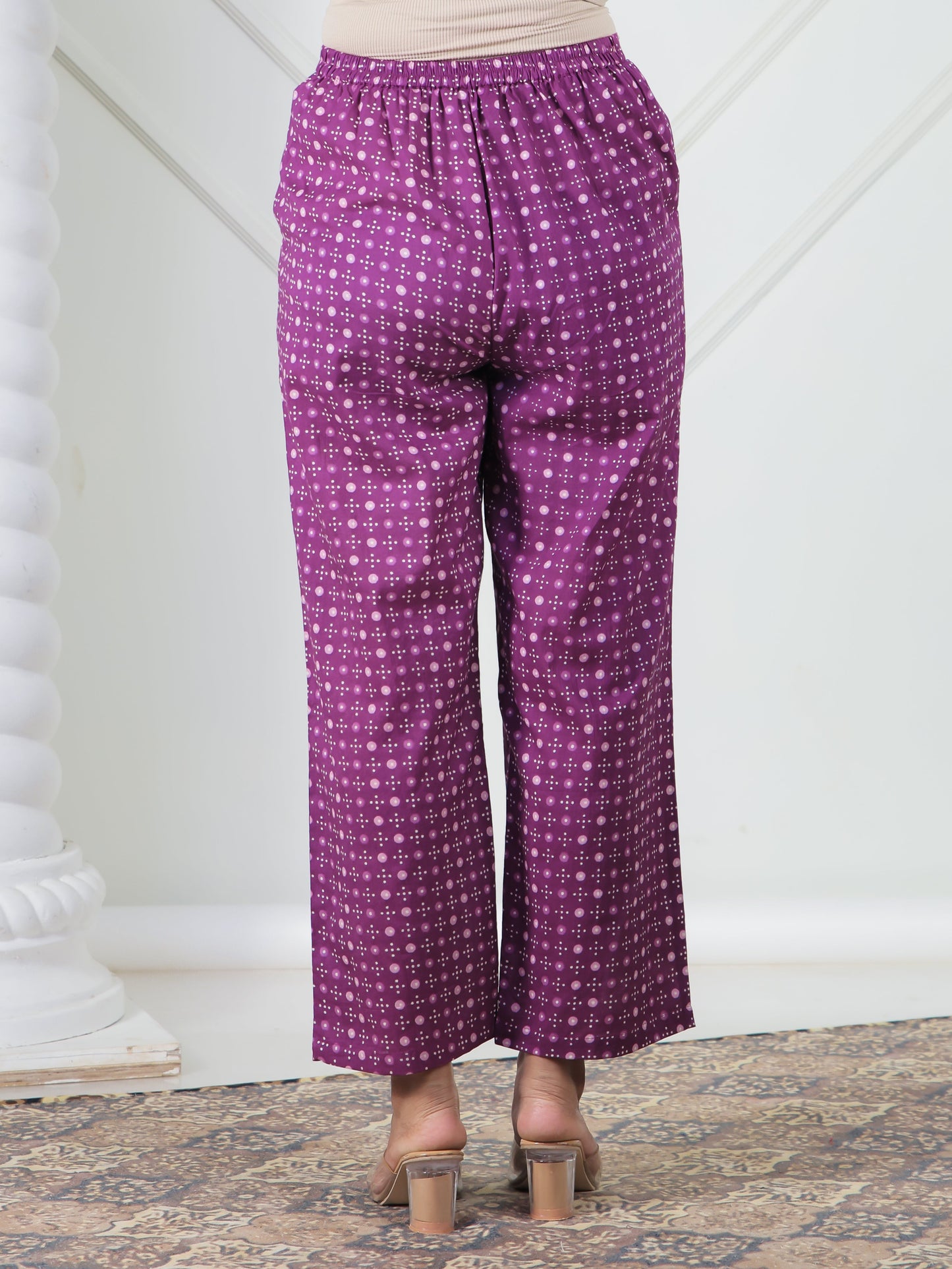 Soft Cotton Bandhani Purple Straight Trousers