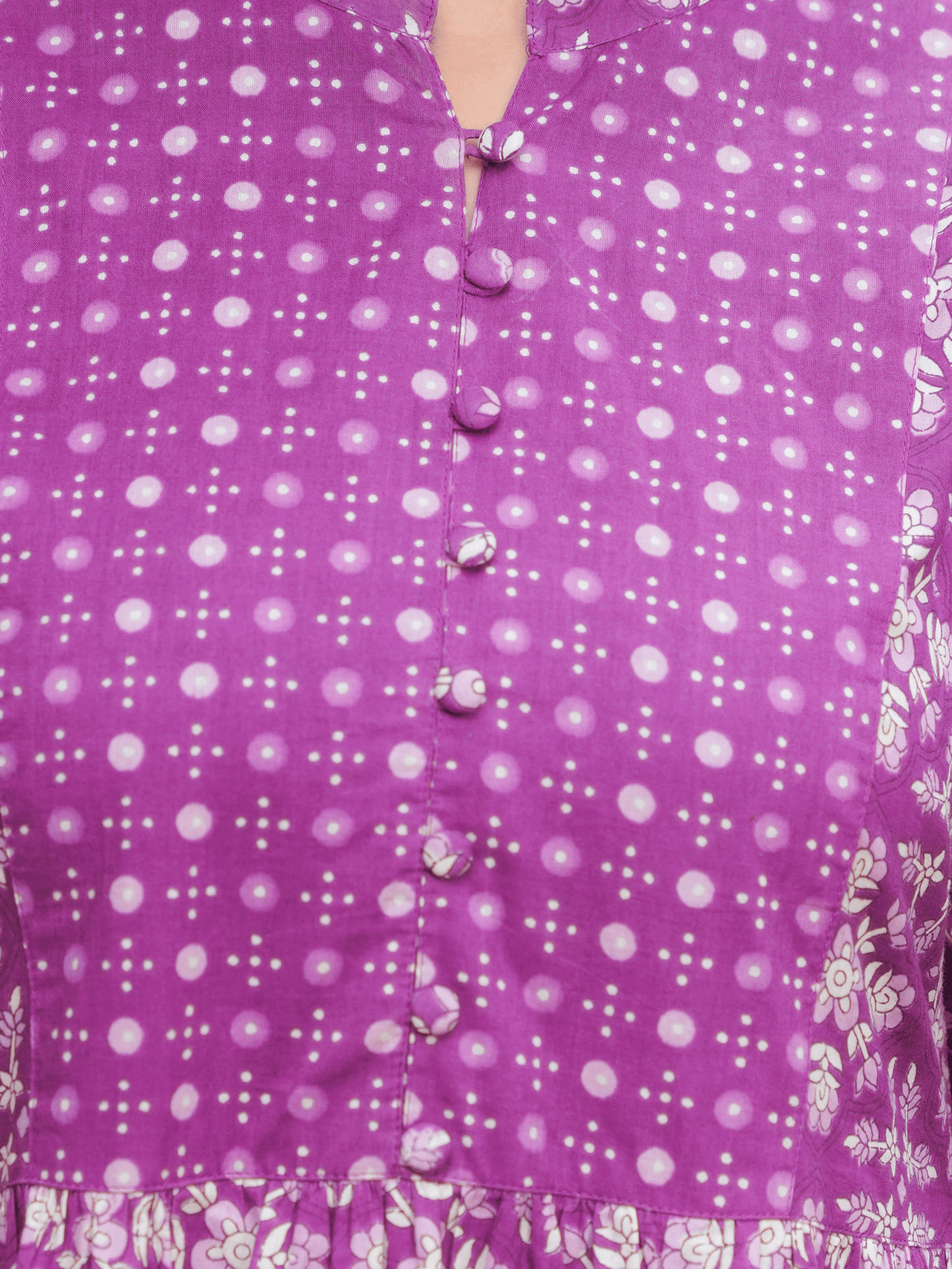 Soft Cotton Floral Panelled Purple Kurta