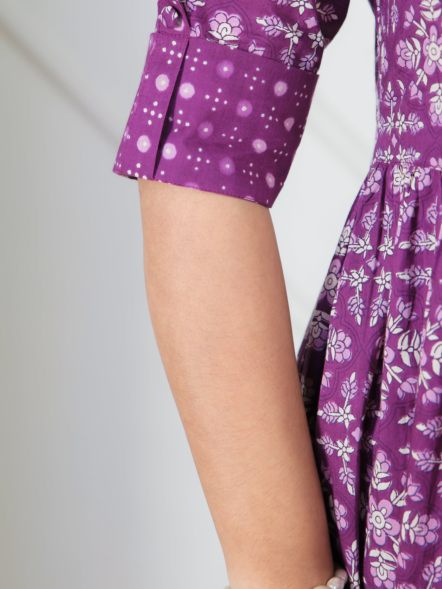 Soft Cotton Floral Panelled Purple Kurta