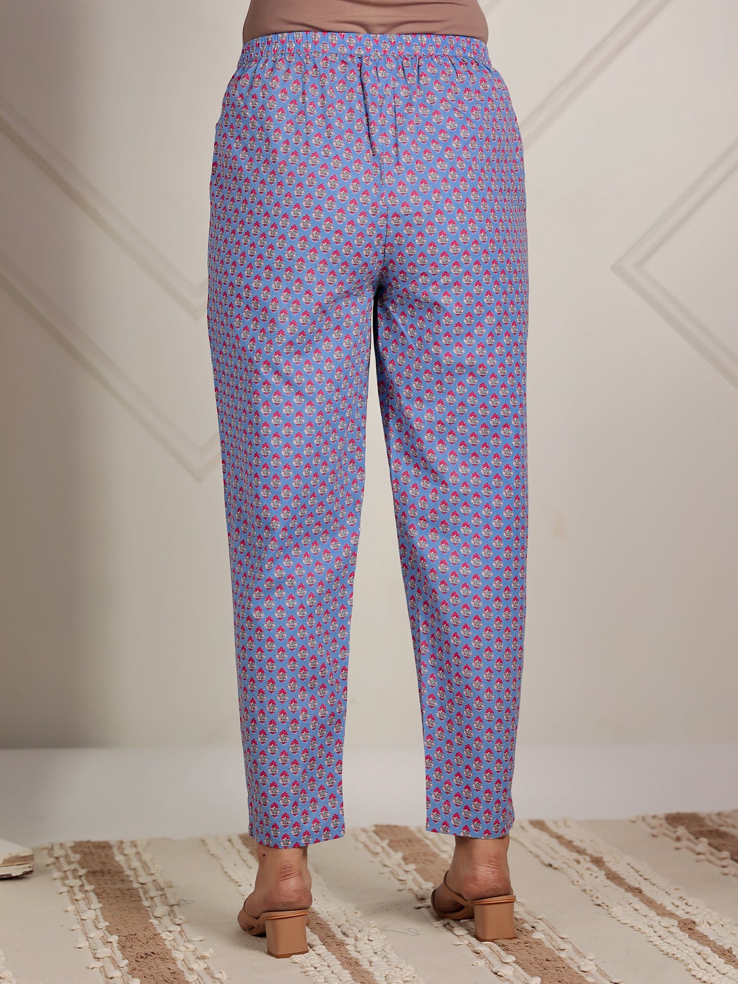 Soft Cotton Floral Blue Tapered Trousers